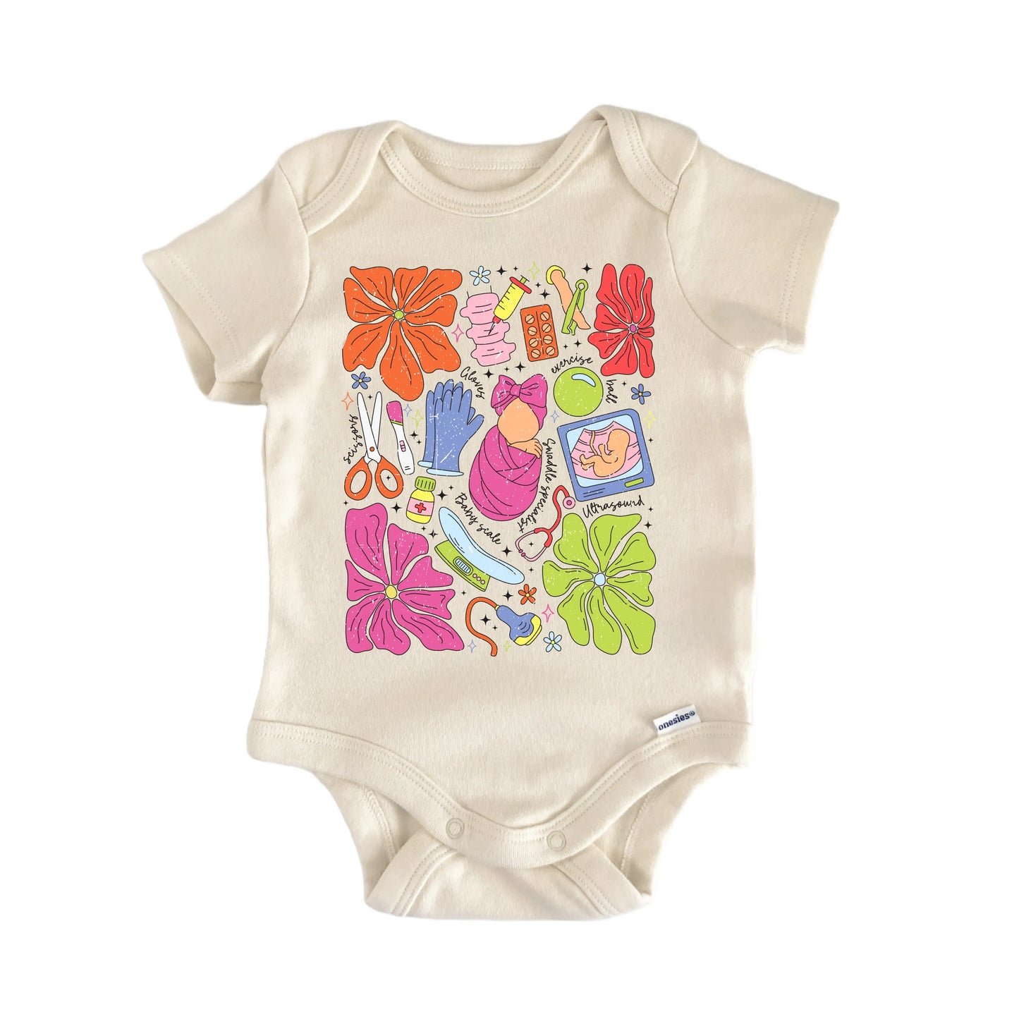 Nurse Floral Groovy Newborn Baby Onesie® Onesie®
