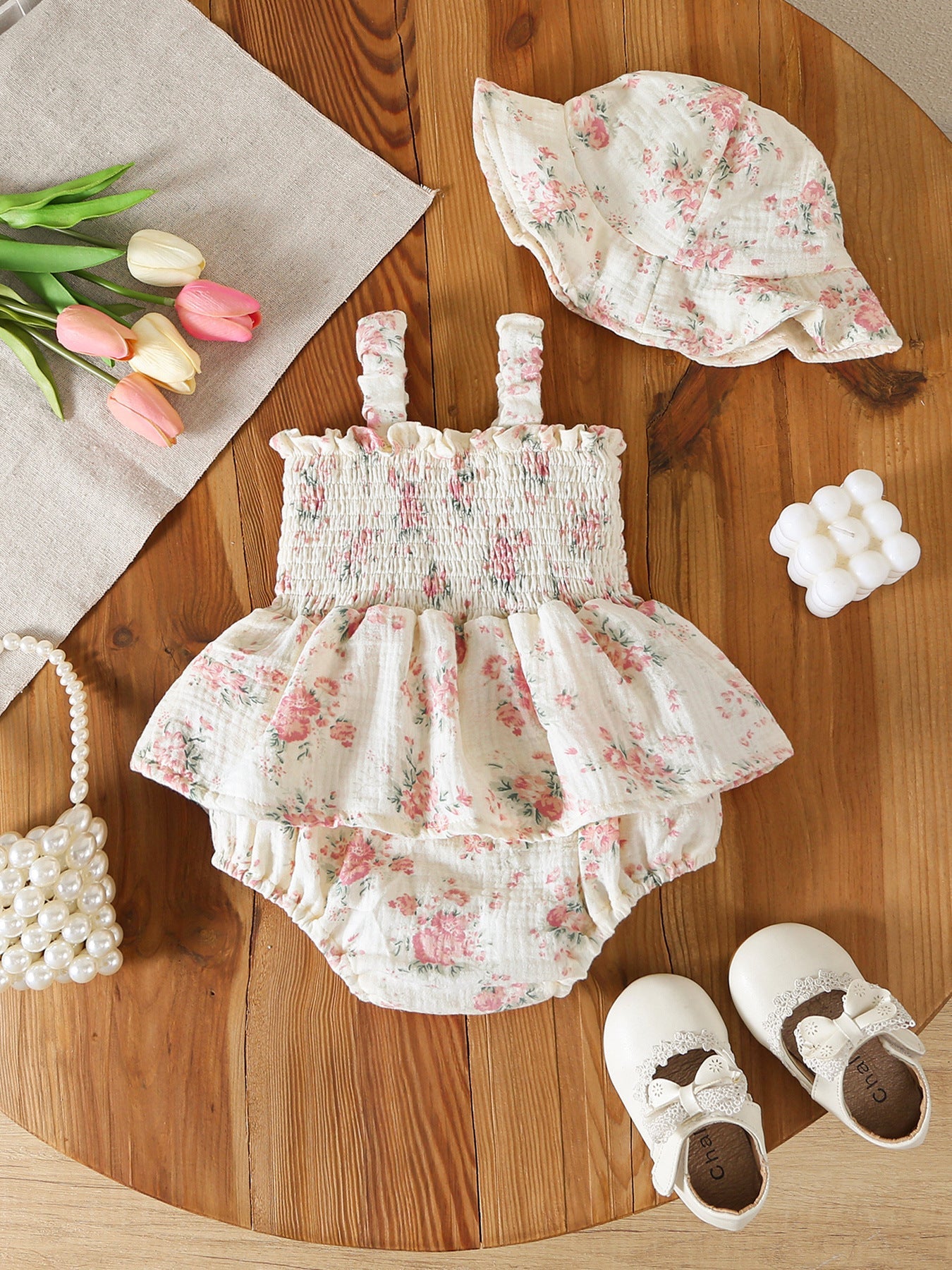 Summer floral baby girl romper set full view