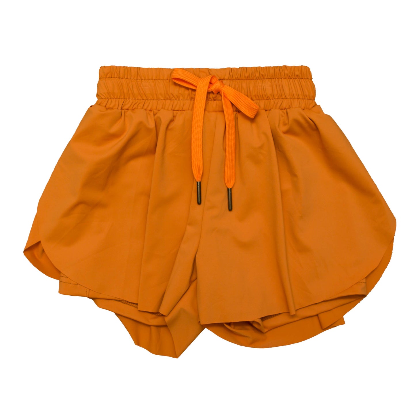 Orange Kid Butterfly Shorts in soft fabric with elastic waistband and drawstring closure