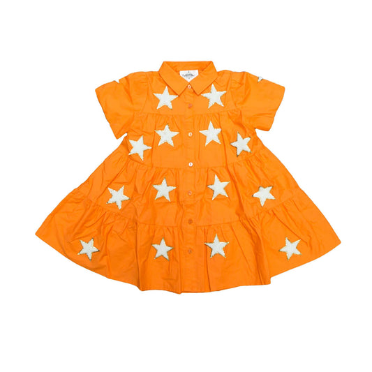 Orange and White Chenille Star Kid Dress