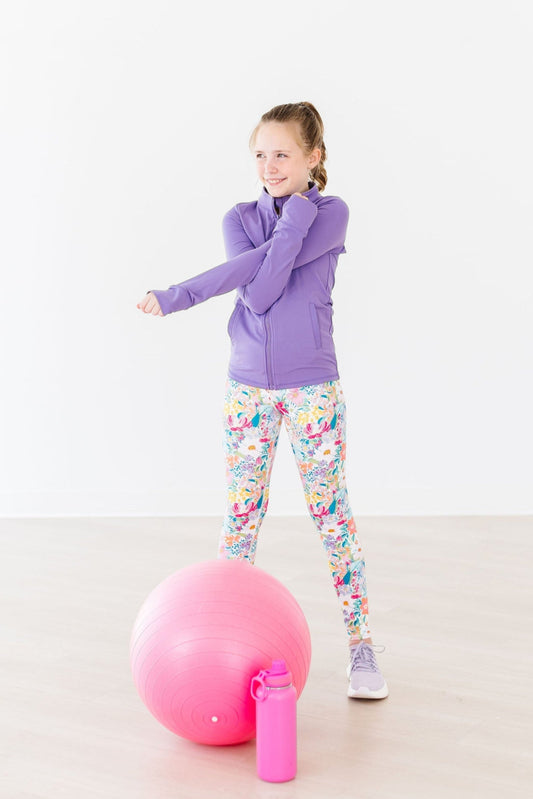 Playful Purple Full-Zip Ruffle Active Jacket