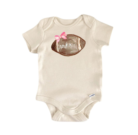 Pink Bowtie Football Newborn Baby Onesie front view