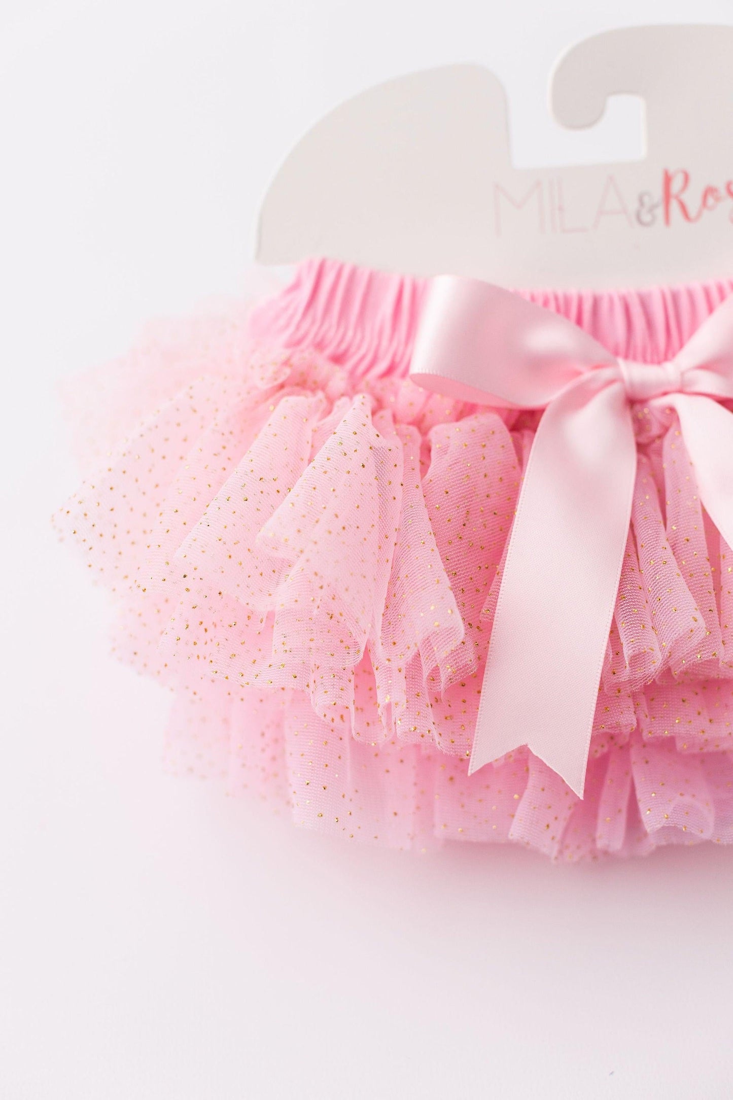 Pink and gold glitter ruffle tutu bloomer detail view