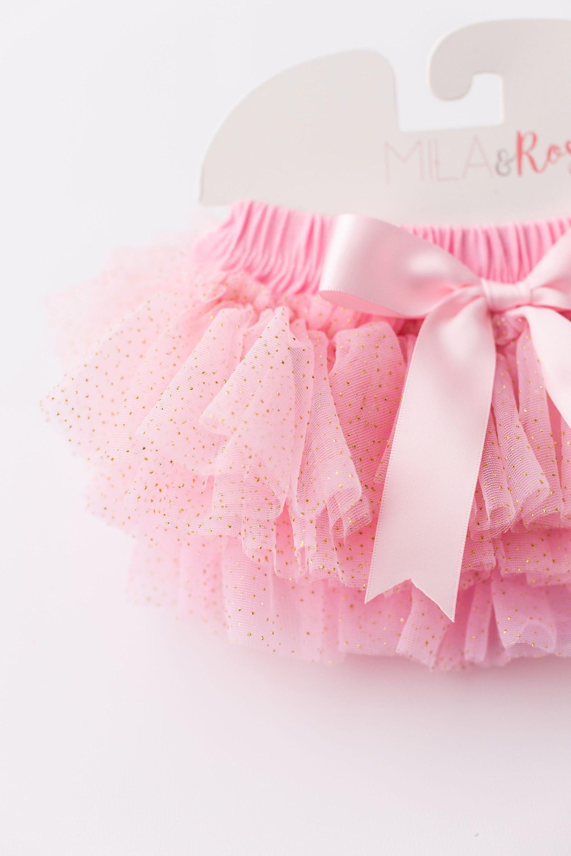 Pink and gold glitter ruffle tutu bloomer detail view