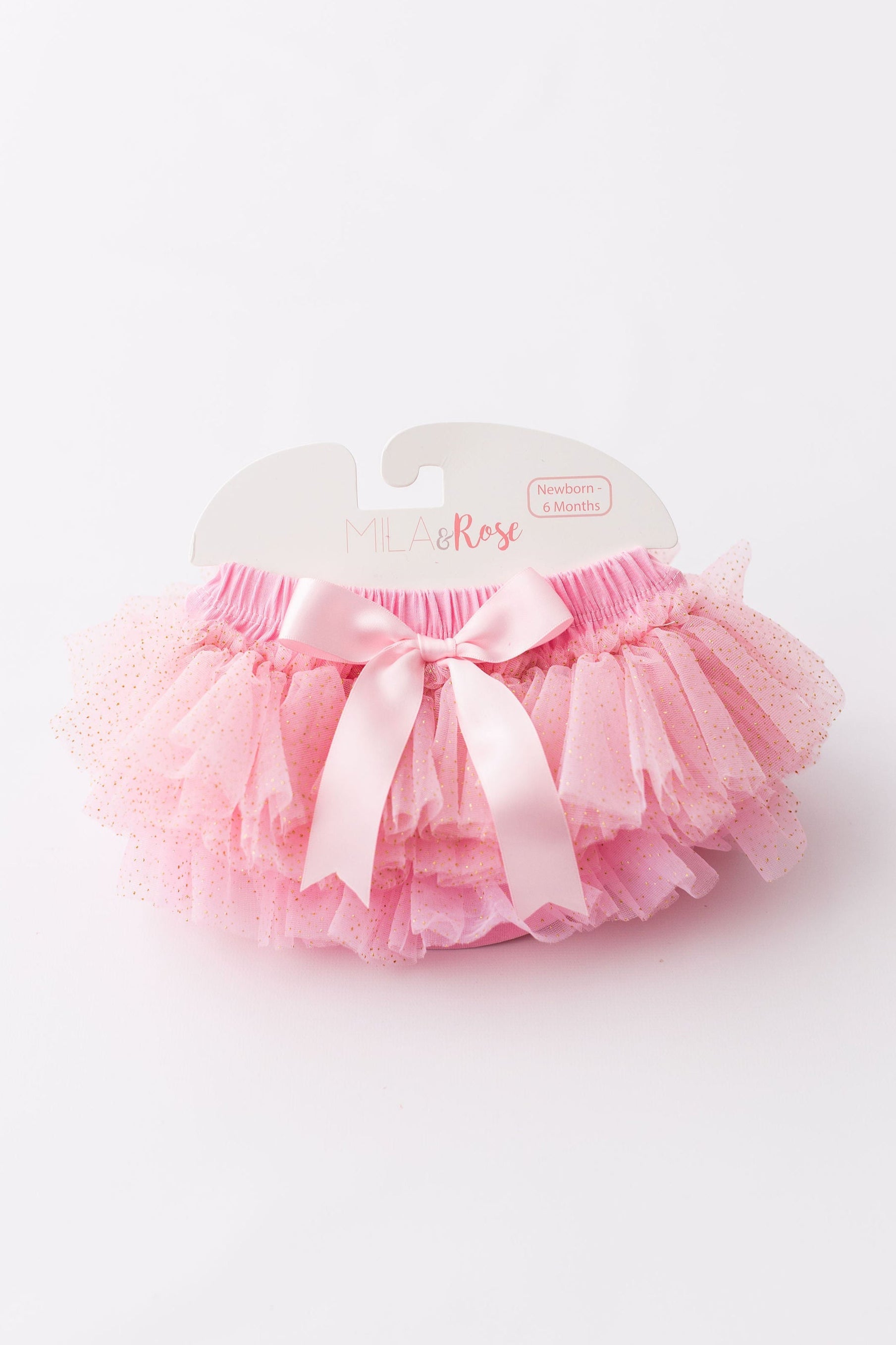 Pink and gold glitter ruffle tutu bloomer front view