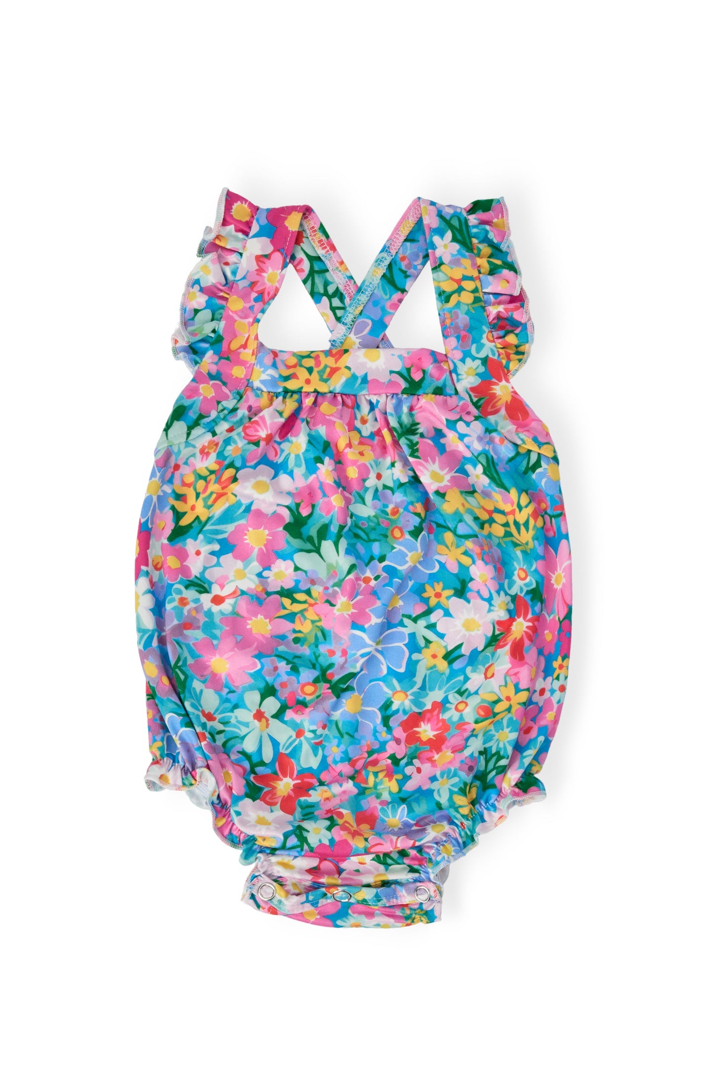 Preppy Floral Ruffle Cross Back Romper