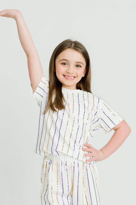 Purple and Gold Sequin Striped Kid Shirt
