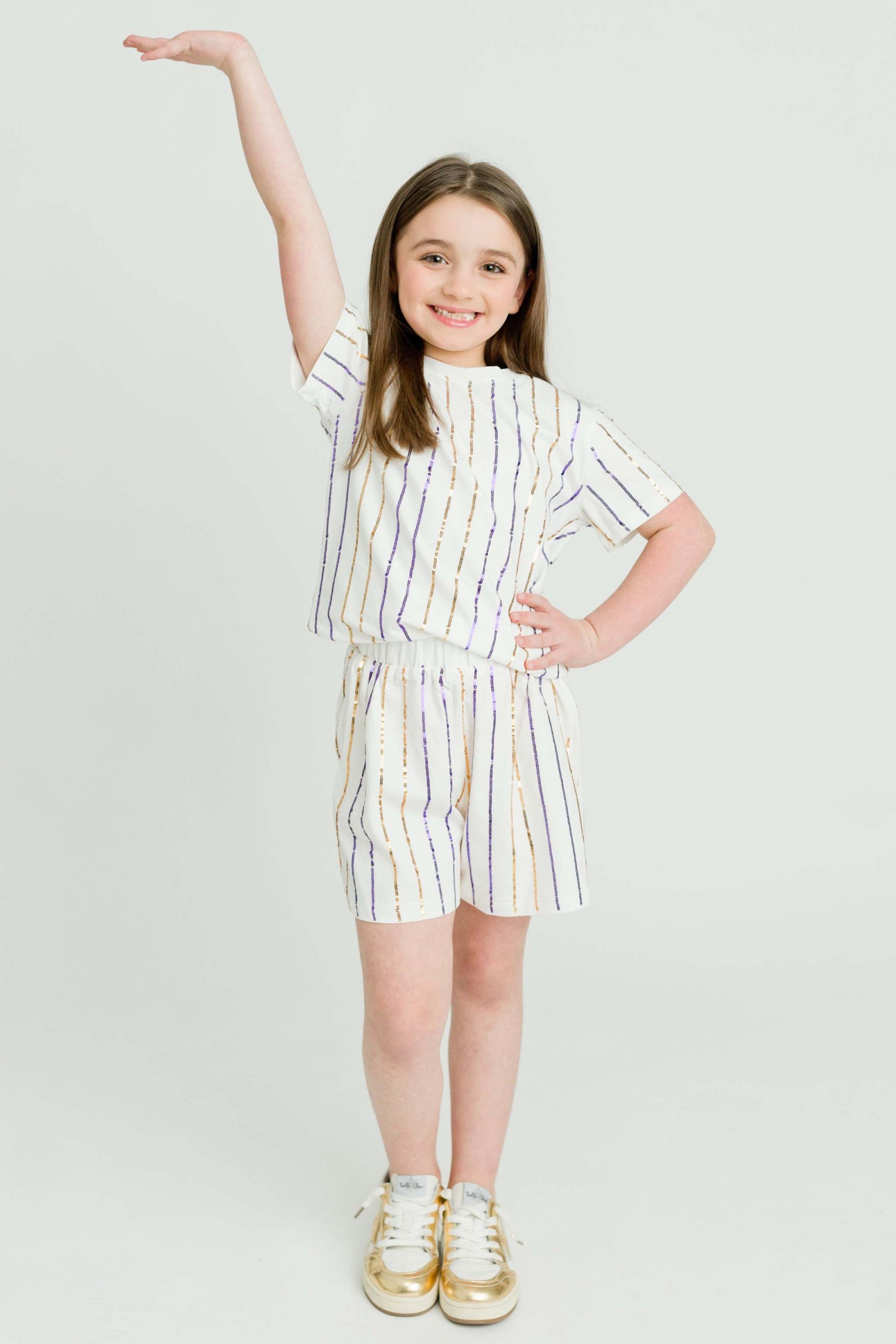 Purple and Gold Sequin Striped Kid Shorts