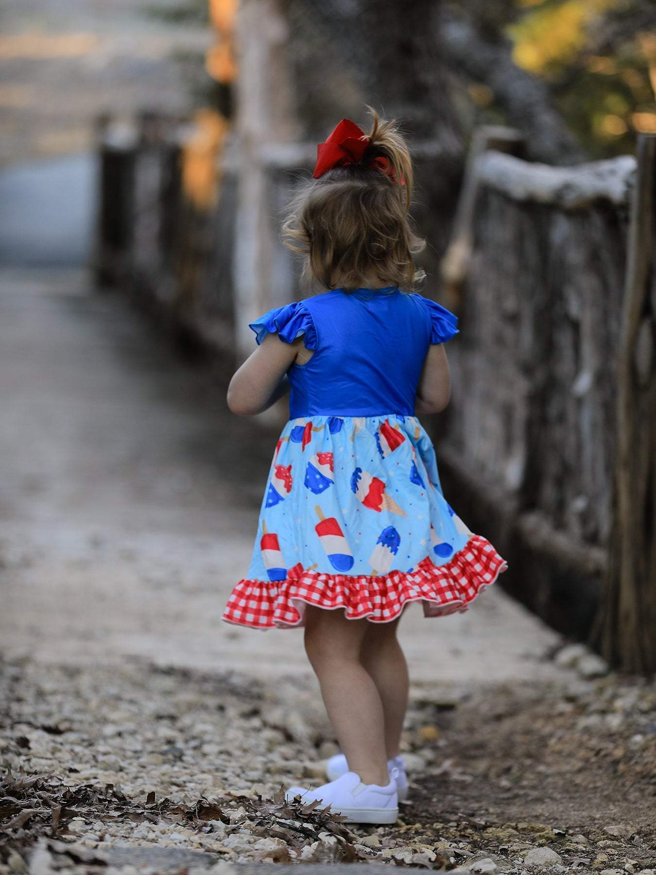 4th of july Ice Cream Print Plaid Girls Ruffle Dress