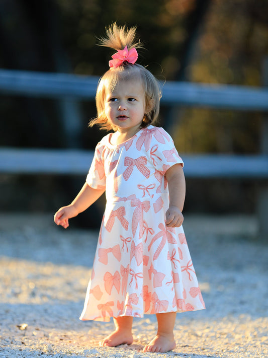 Girls Dress Bow Print