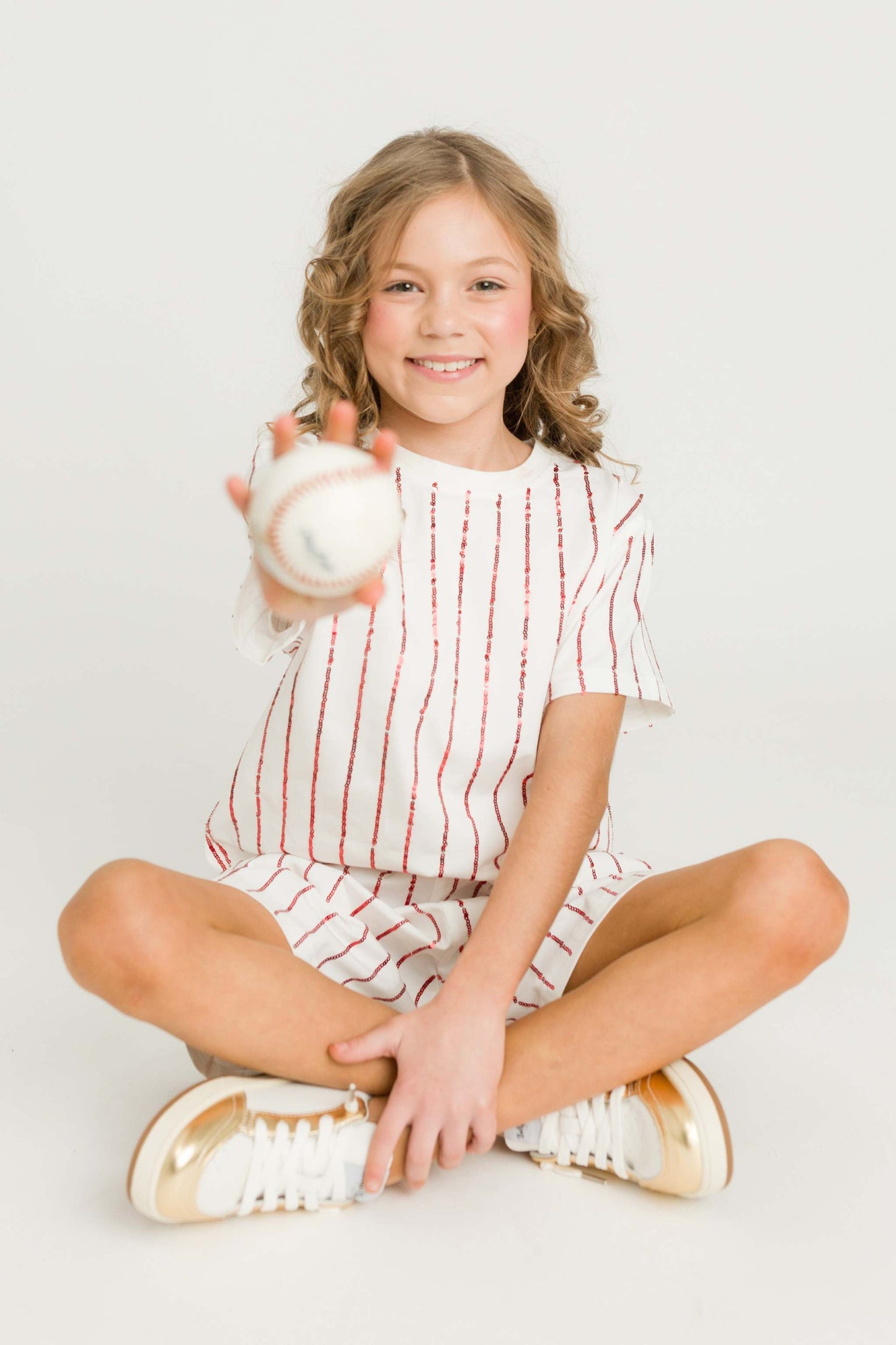 Red Sequin Striped Kid Shirt