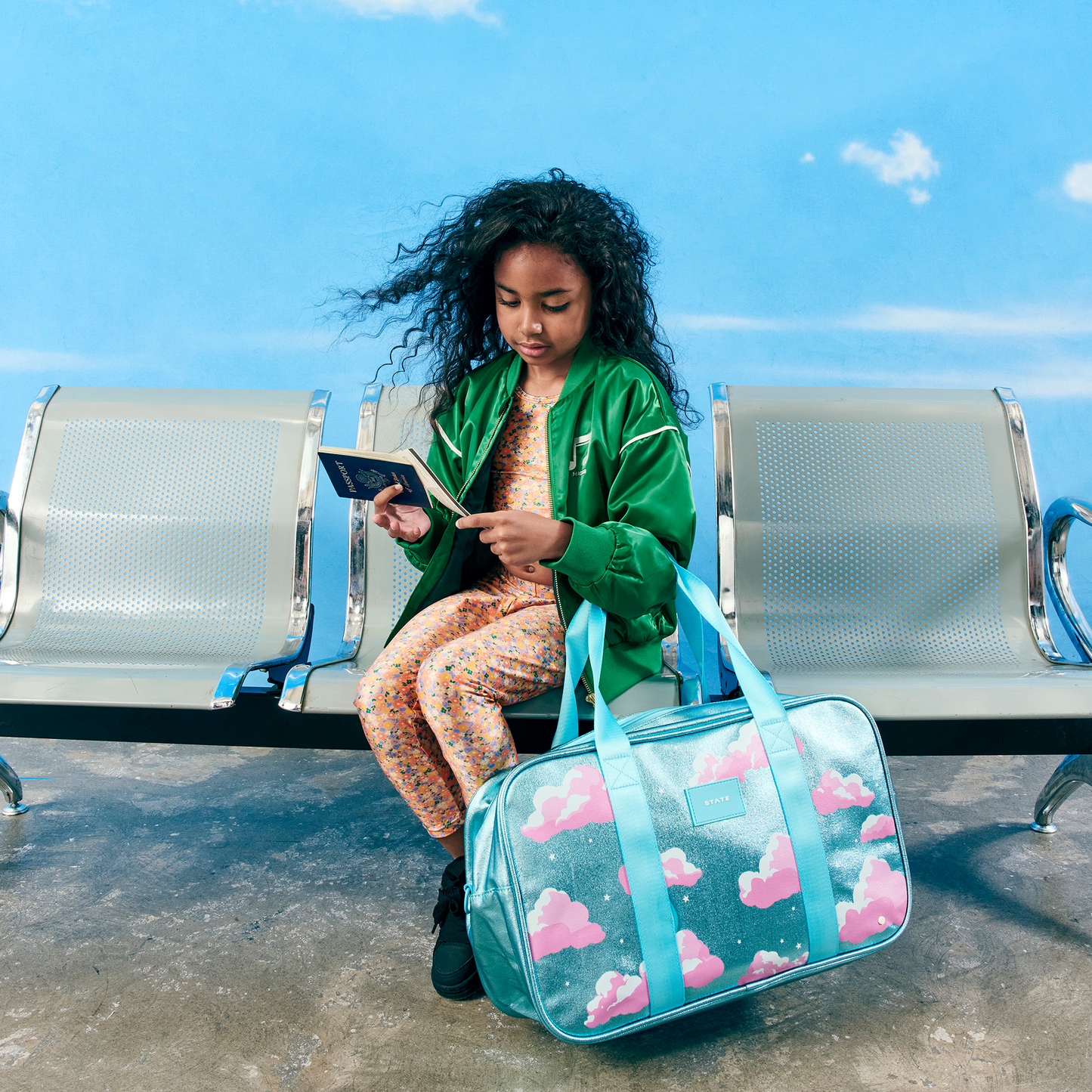 Rockaway Duffle in Clouds, styled with traveler