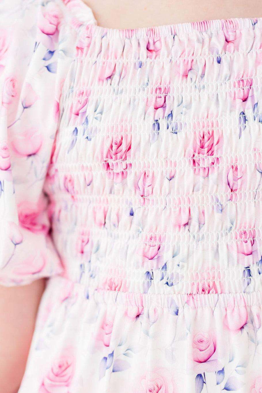 Rose Garden Smocked Ruffle Dress back view