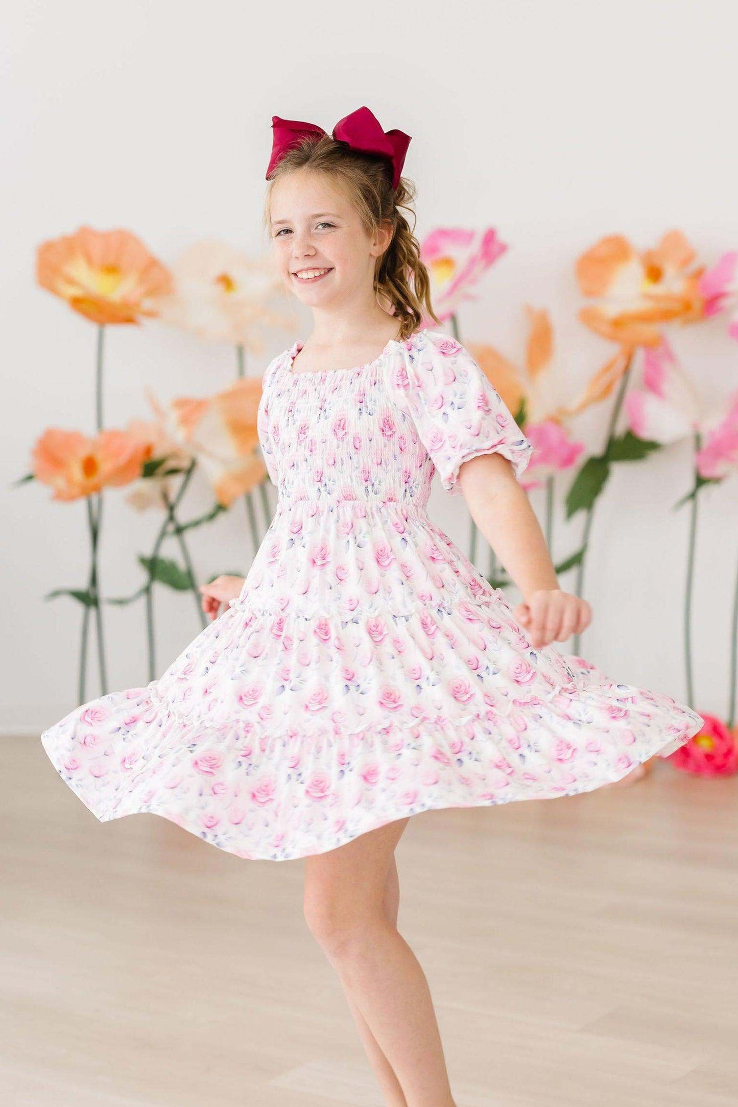 Rose Garden Smocked Ruffle Dress side view