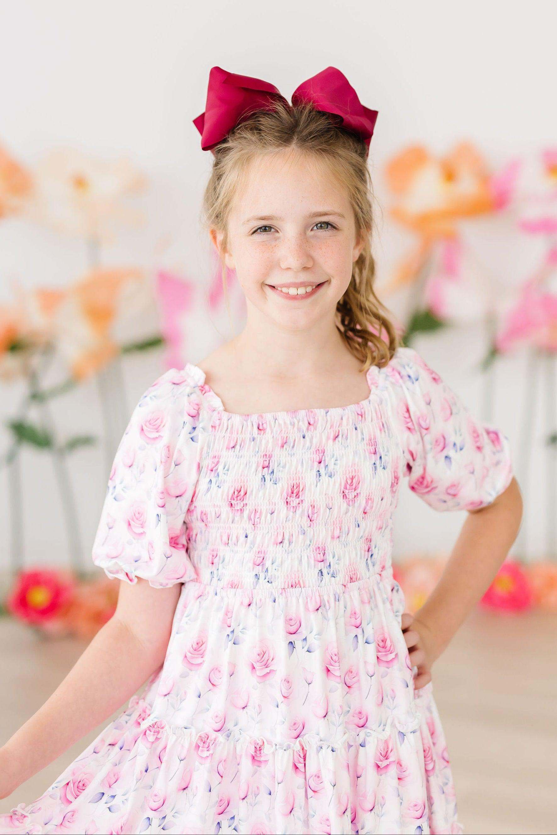 Rose Garden Smocked Ruffle Dress full length view