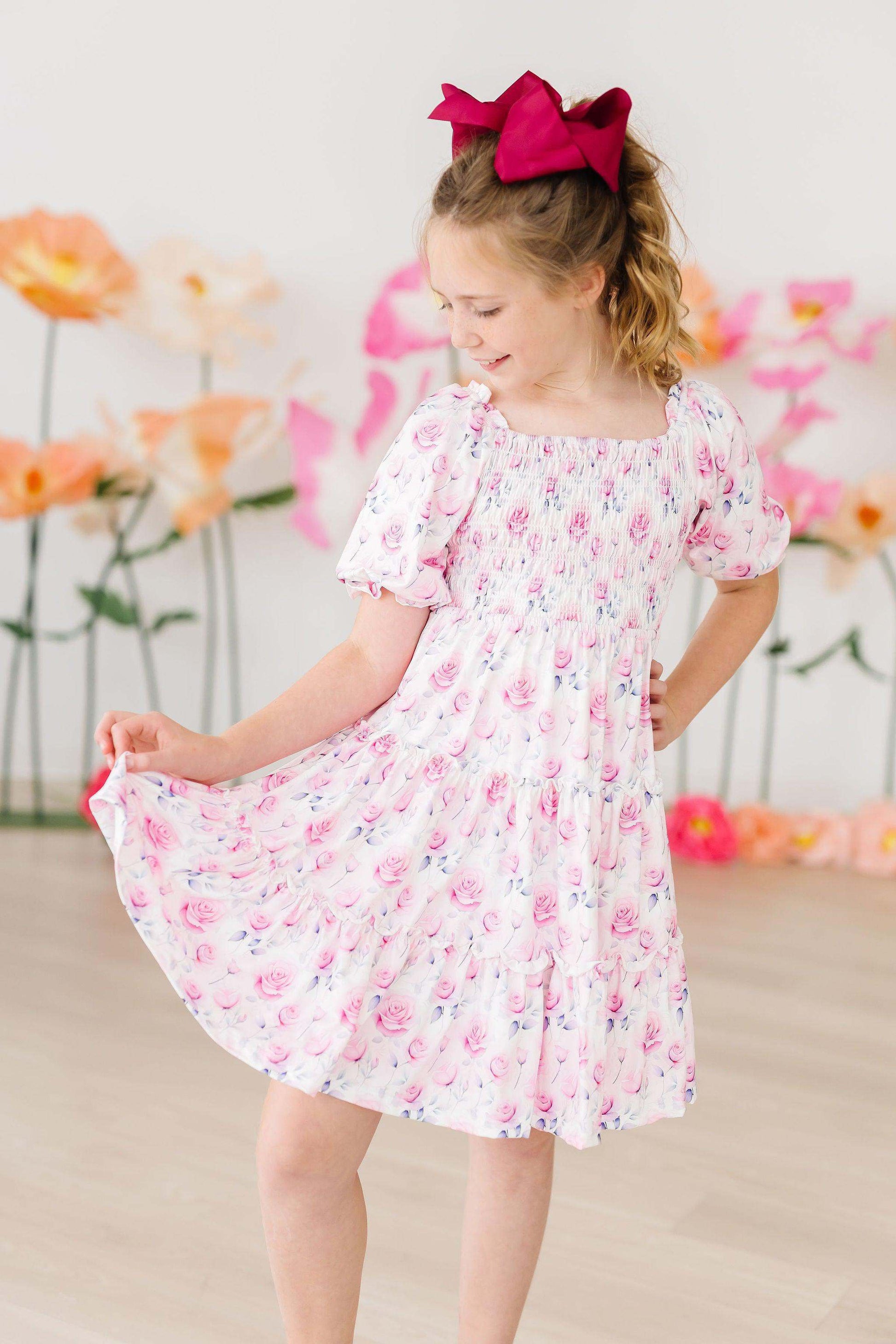 Rose Garden Smocked Ruffle Dress front view