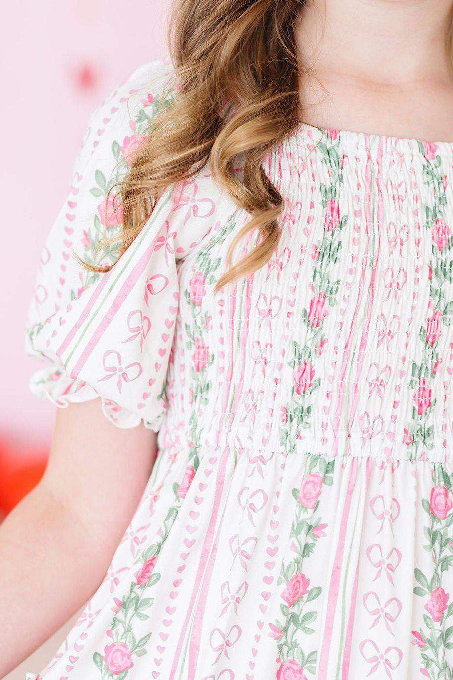 Rosebud Bows Smocked Ruffle Dress back view