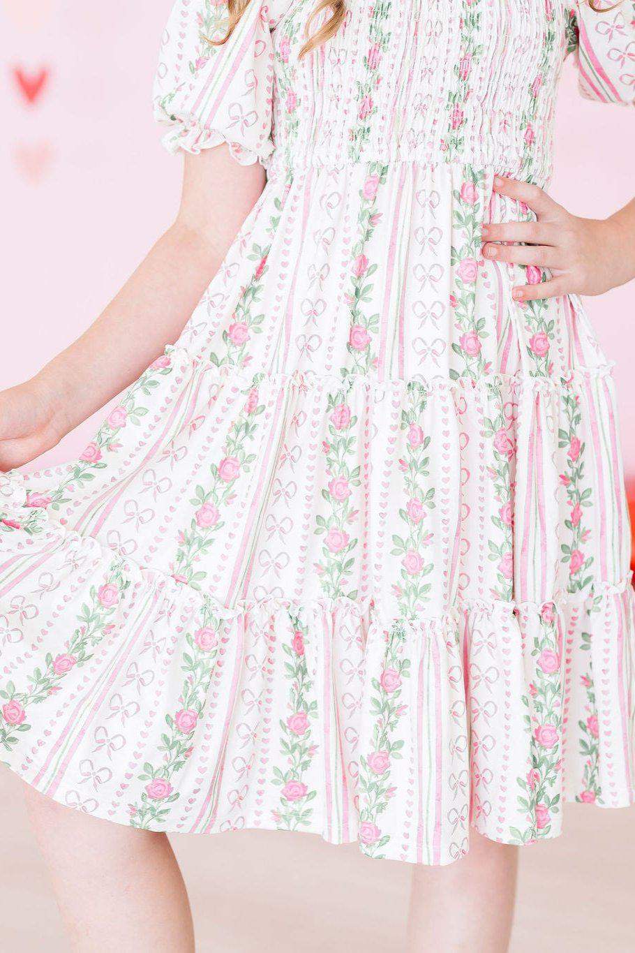 Rosebud Bows Smocked Ruffle Dress print and pattern detail