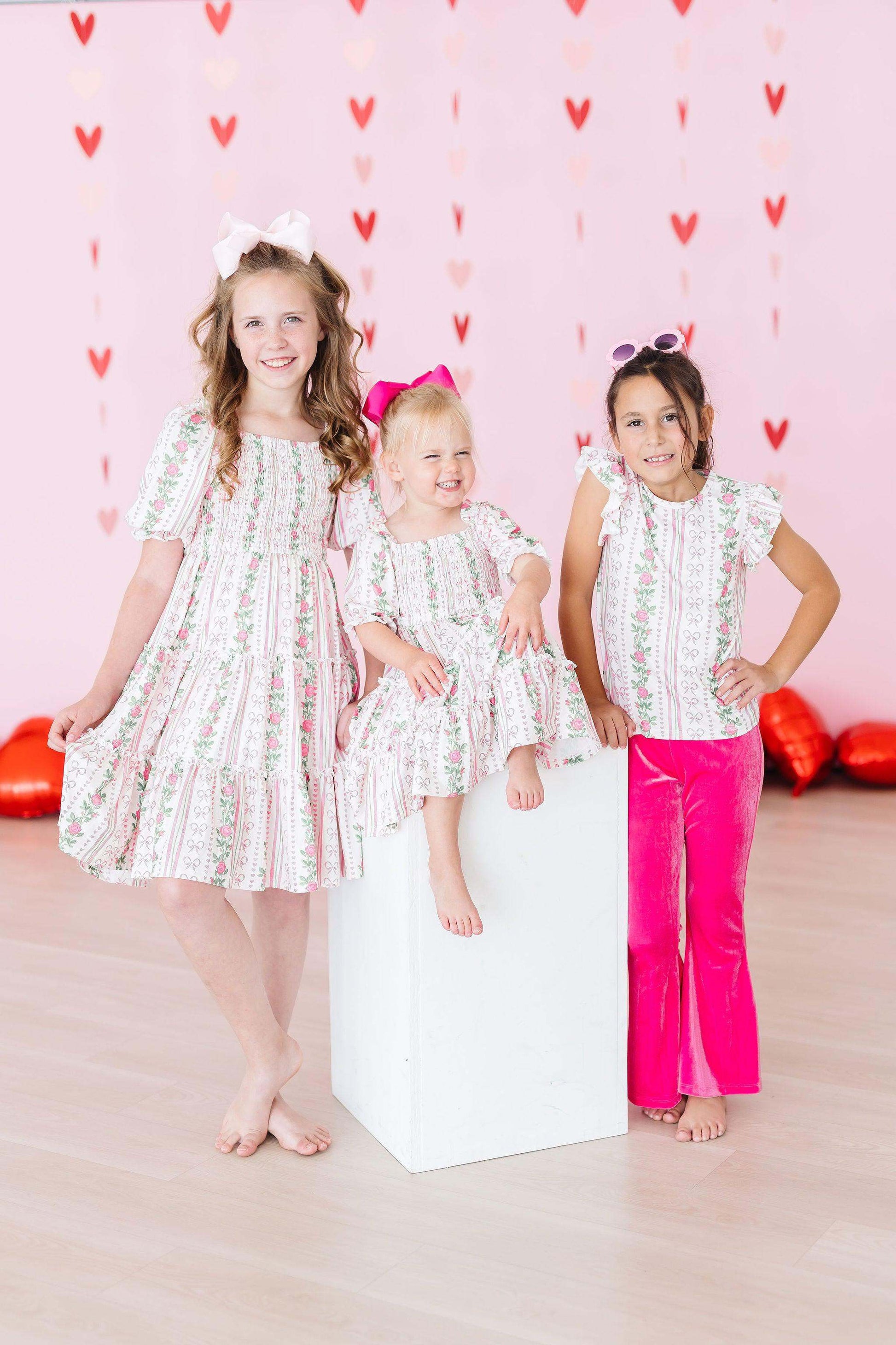 Rosebud Bows Smocked Ruffle Dress close-up detail