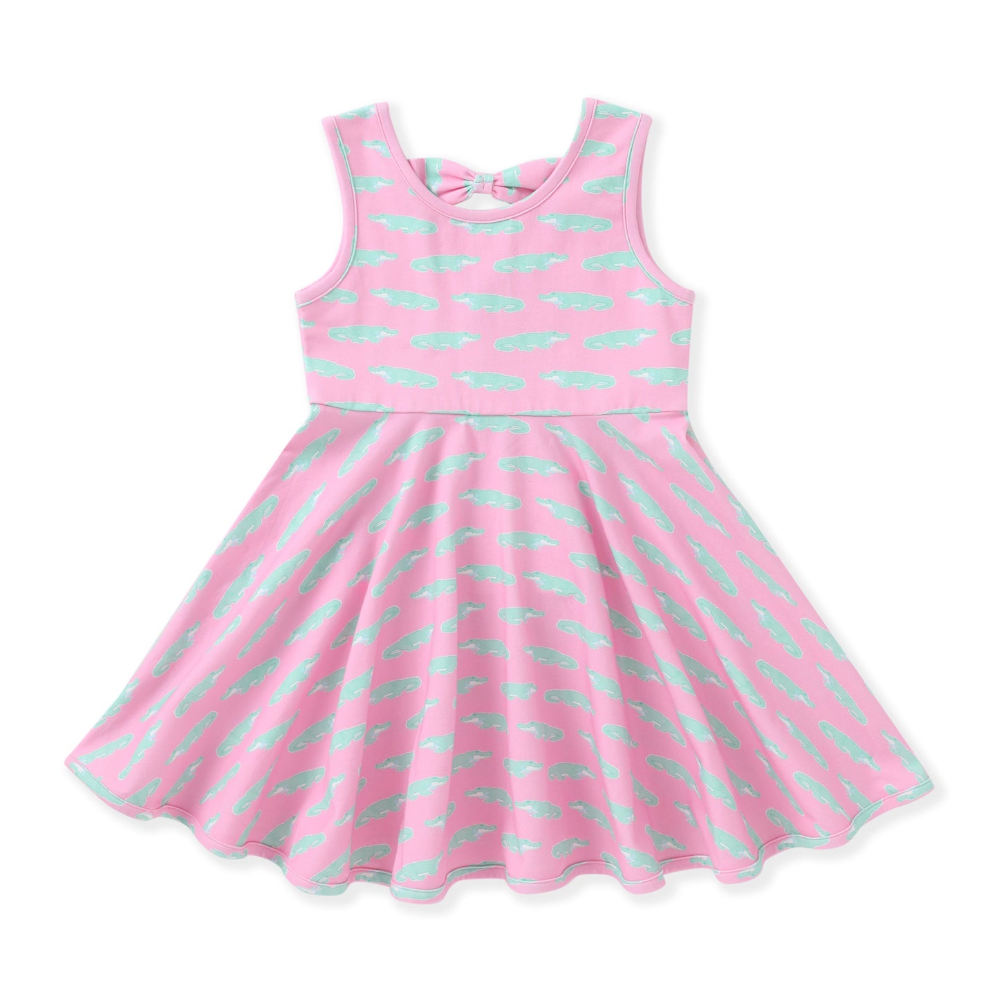 Girls pink and mint alligator twirl dress front view