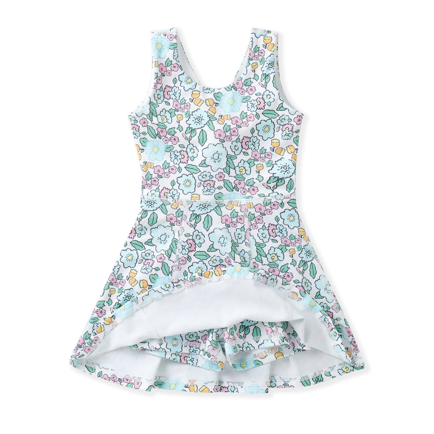 Aqua bloom floral athletic twirl dress detail view