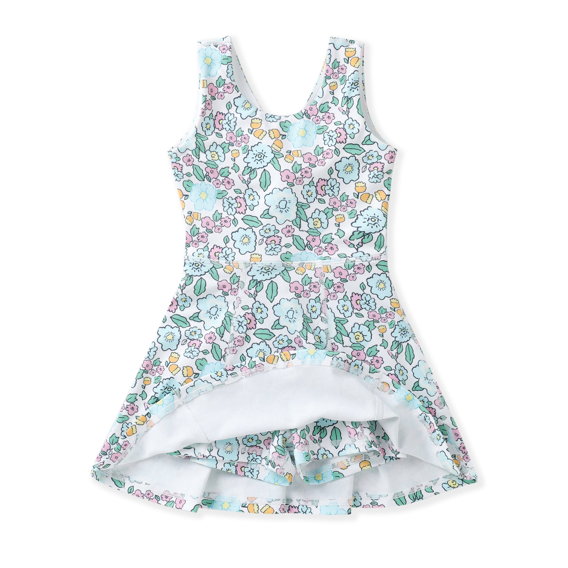 Aqua bloom floral athletic twirl dress detail view