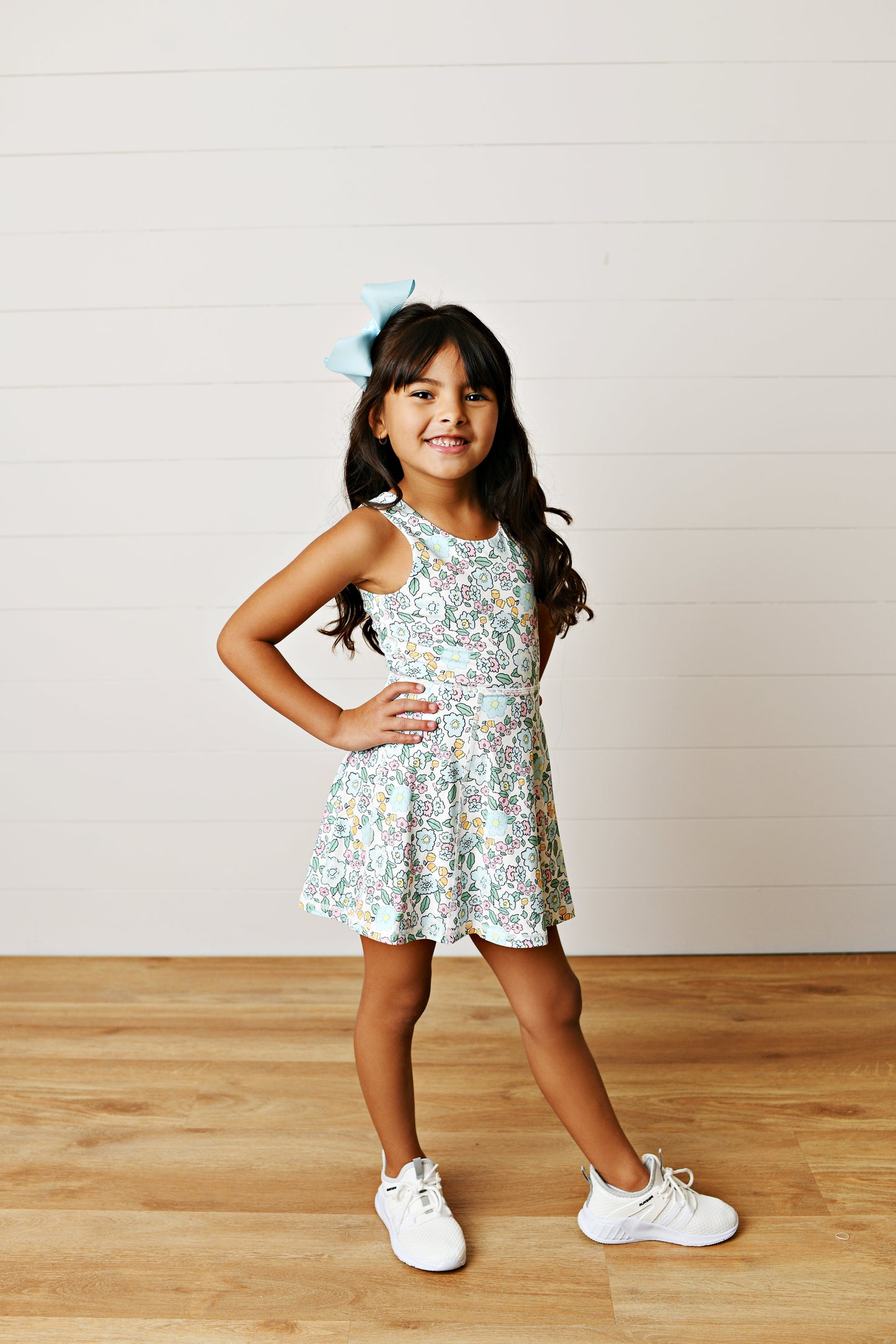 Aqua bloom twirl dress back view