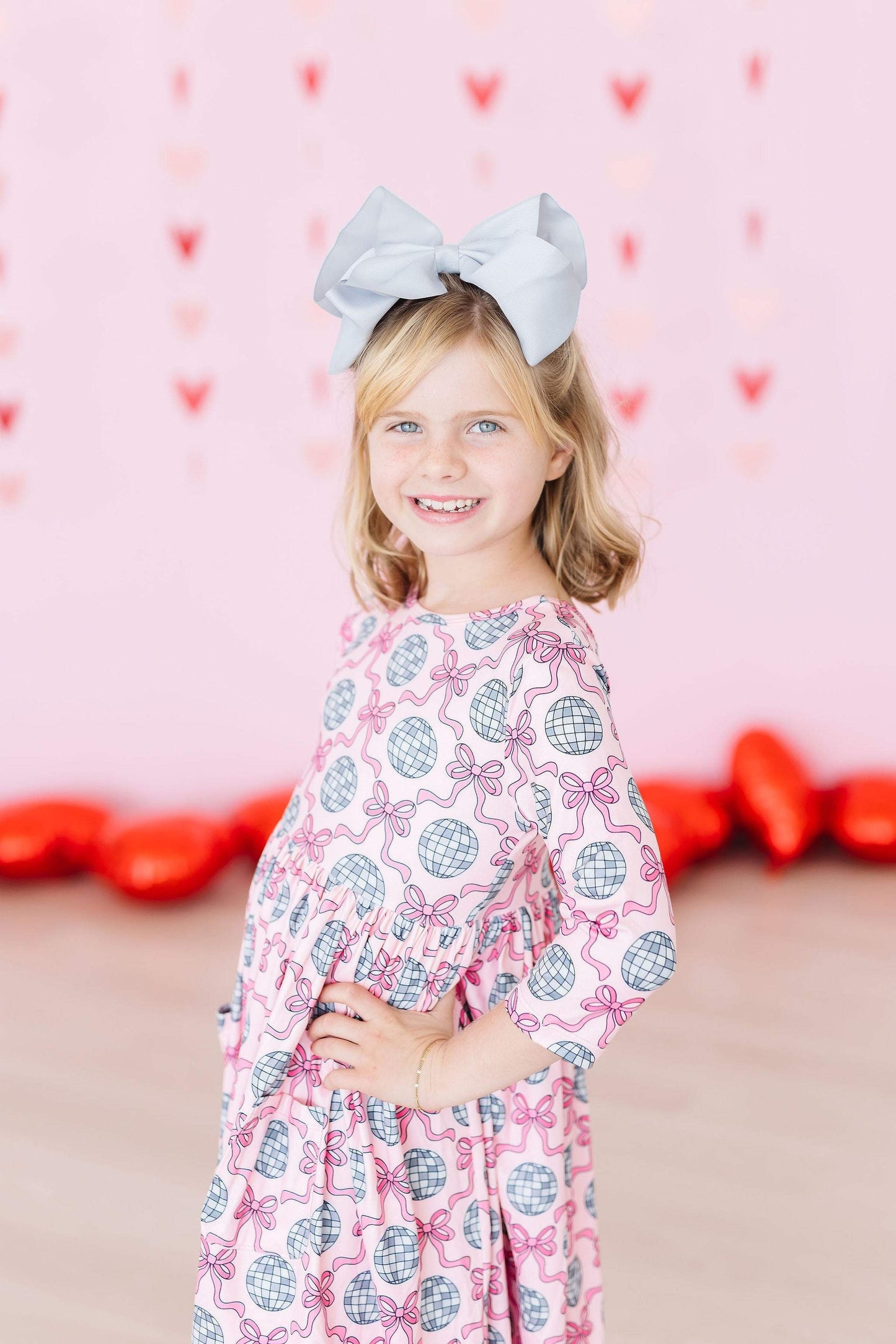 SALE Disco Bows 3/4 Sleeve Pocket Twirl Dress