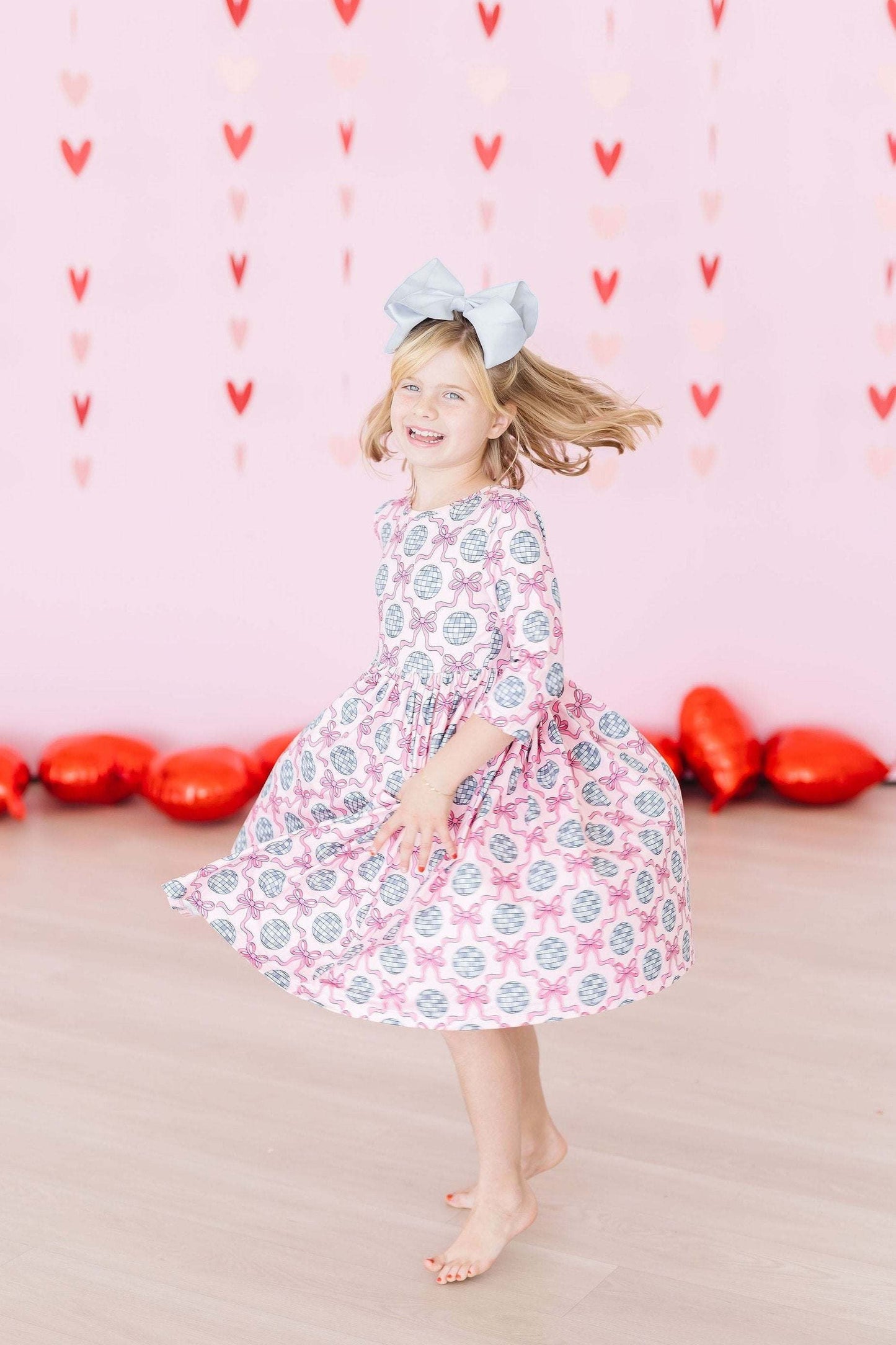SALE Disco Bows 3/4 Sleeve Pocket Twirl Dress