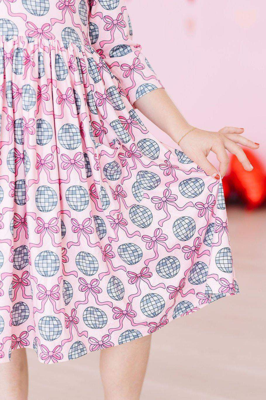 SALE Disco Bows 3/4 Sleeve Pocket Twirl Dress