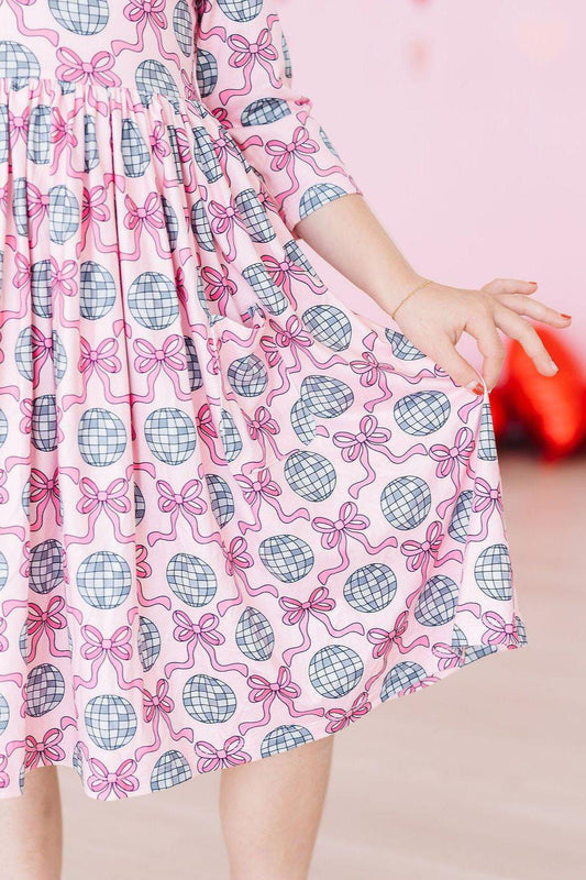 SALE Disco Bows 3/4 Sleeve Pocket Twirl Dress