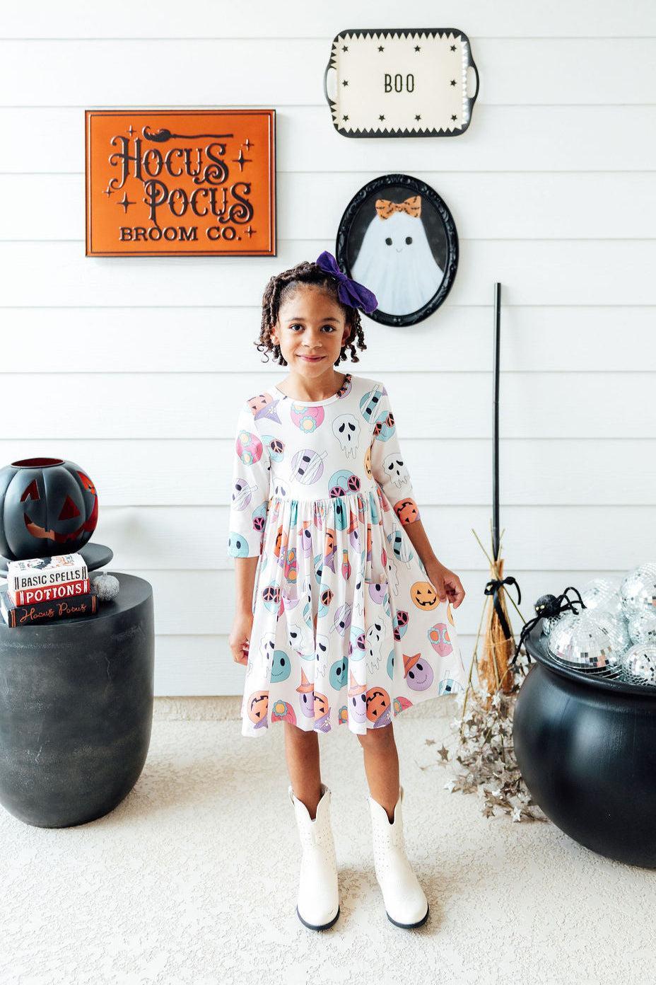 Monster Mash 3/4 Sleeve Pocket Twirl Dress