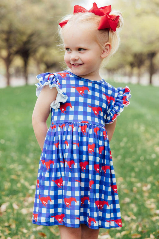 SMU Plaid Mustang Flutter Twirl Dress
