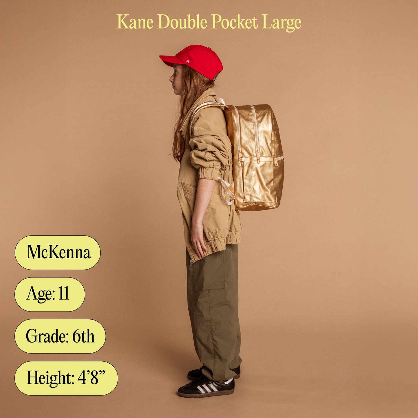 Kane Double Pocket Large Backpack in Blue Chevron, front pockets detail