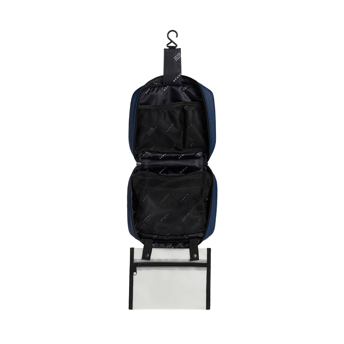 Bensen Toiletry Kit in Navy, zip detail