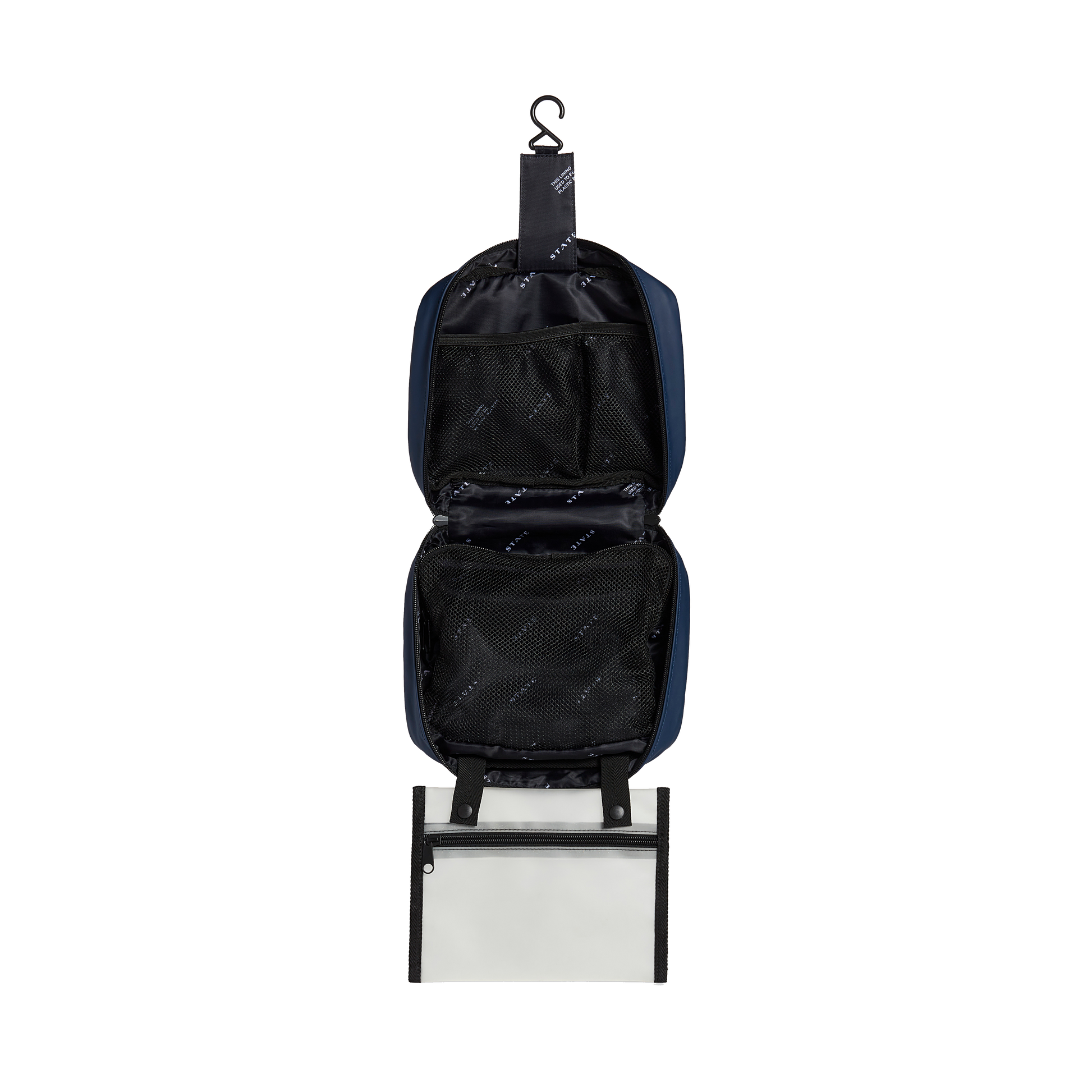 Bensen Toiletry Kit in Navy, zip detail