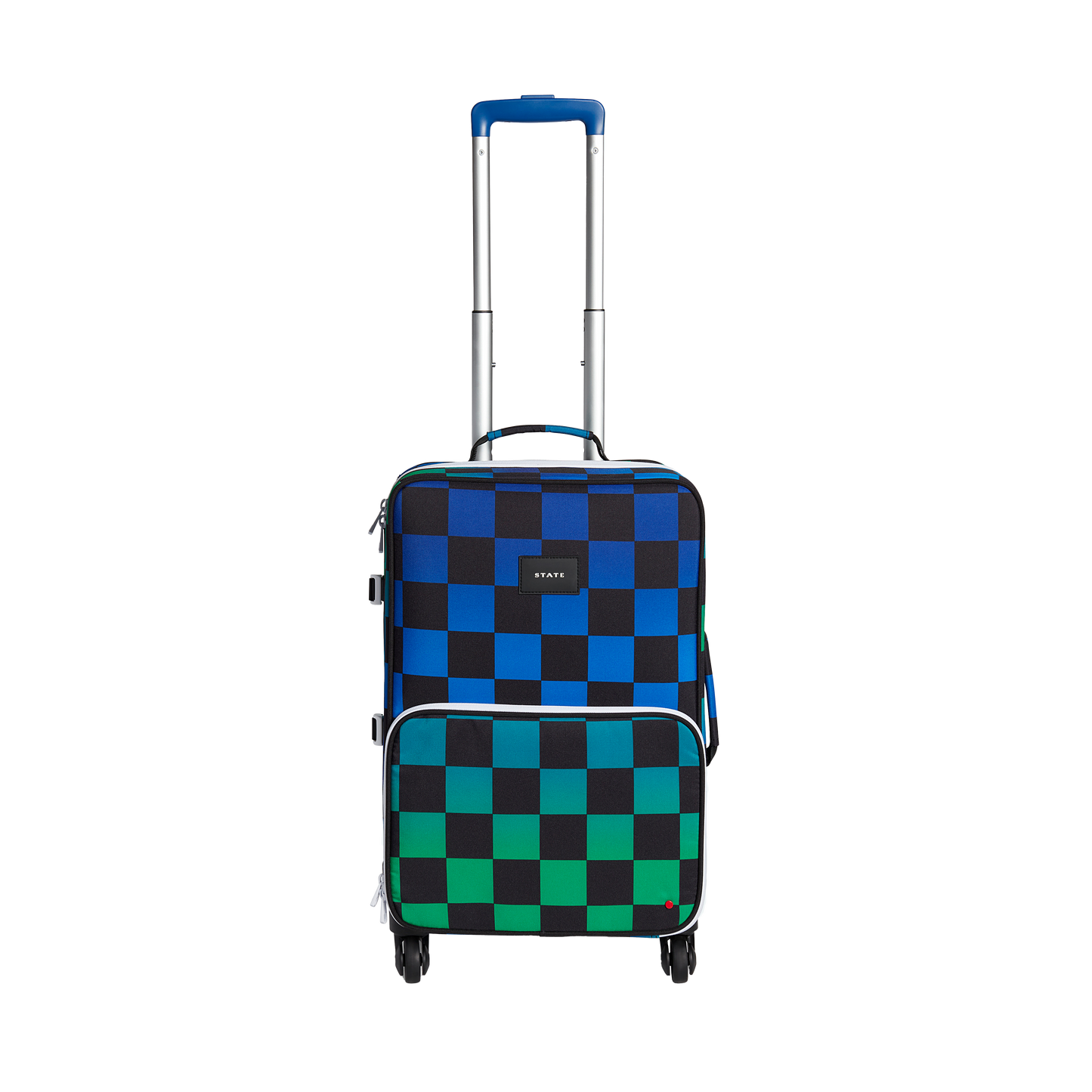 Logan Carry-On Suitcase in Blue Checkerboard, front view