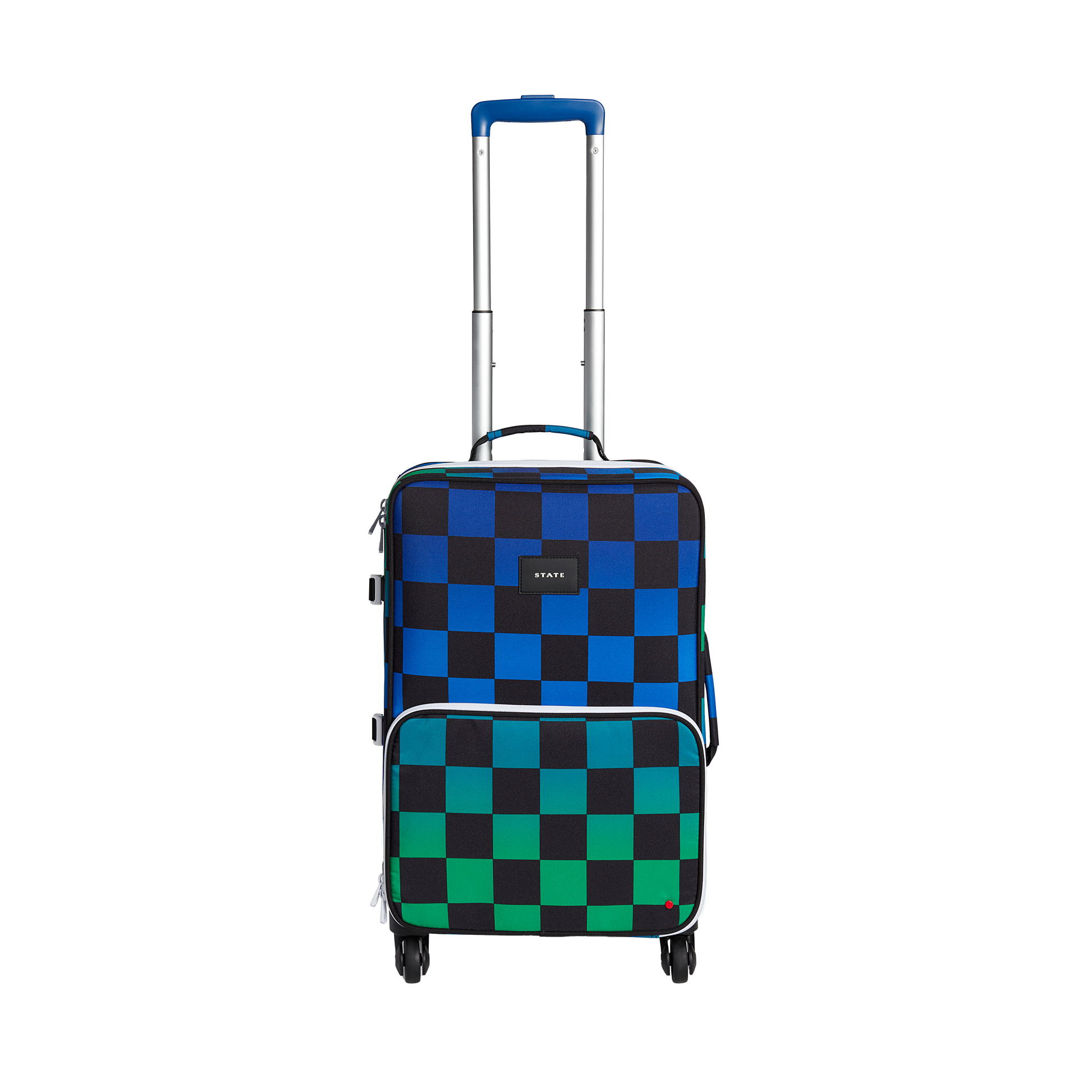 Logan Carry-On Suitcase in Blue Checkerboard, front view