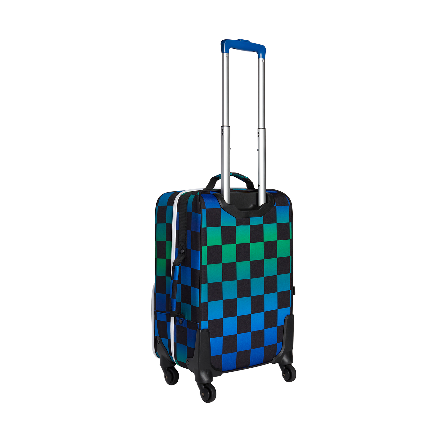 Logan Carry-On Suitcase in Blue Checkerboard, interior packed view