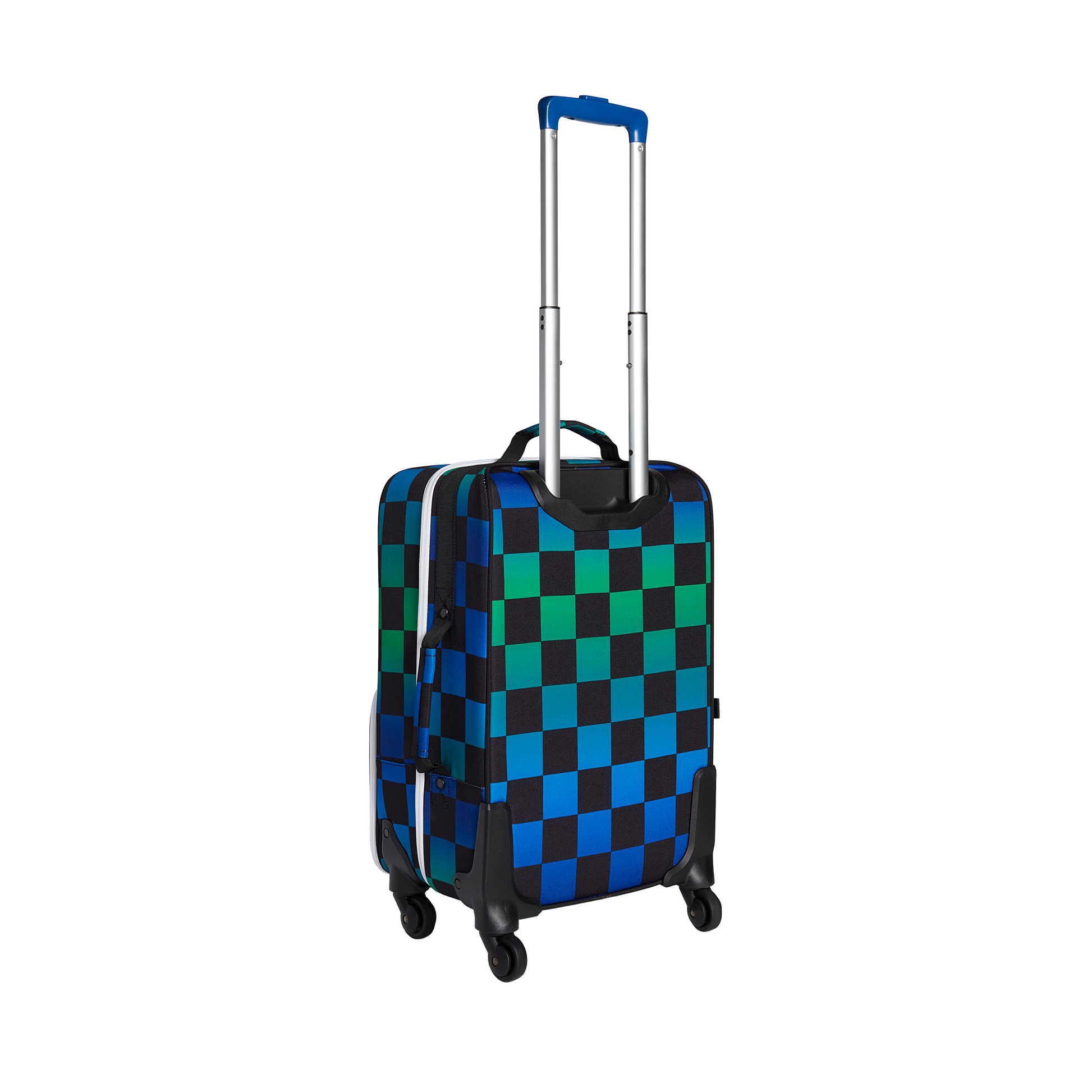 Logan Carry-On Suitcase in Blue Checkerboard, interior packed view