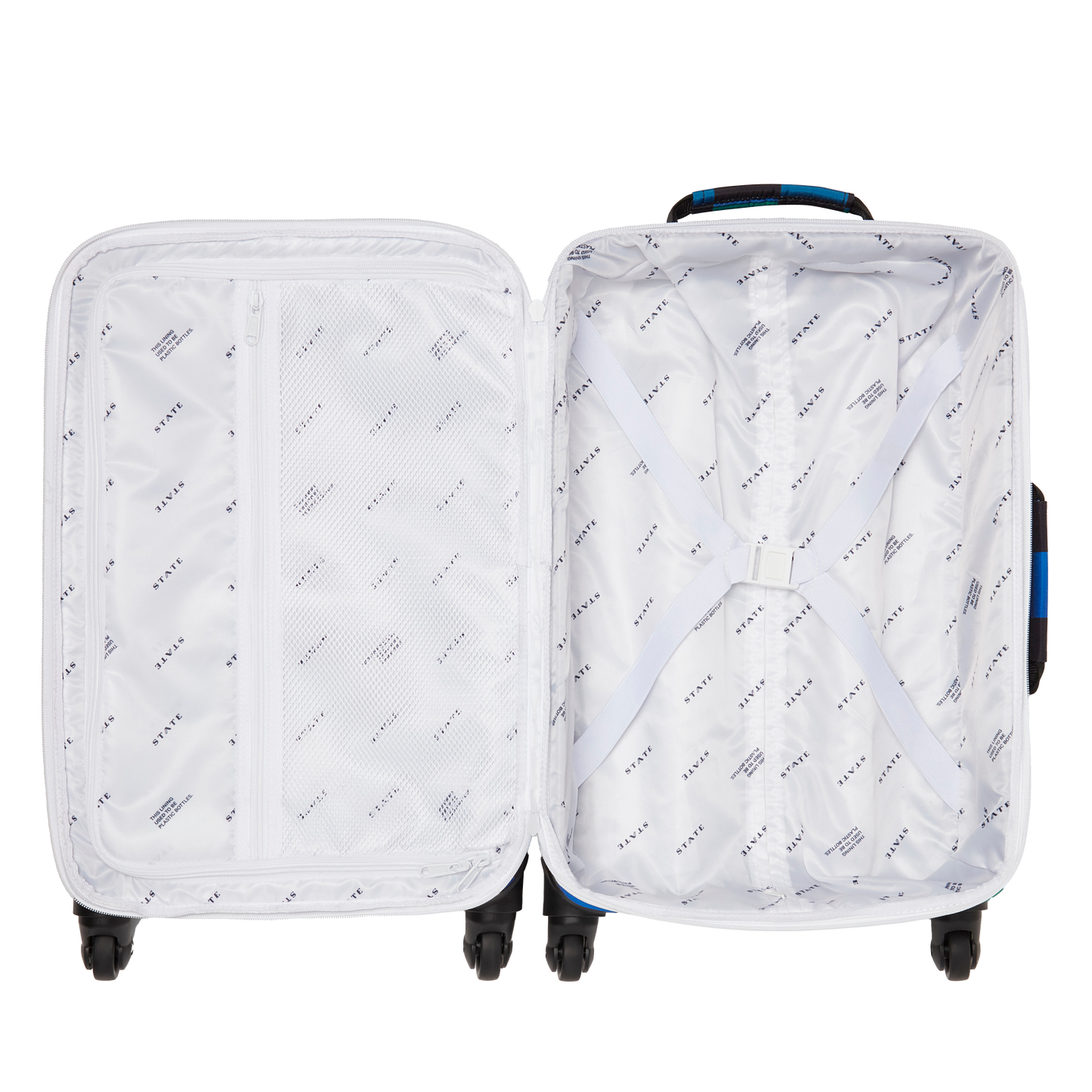 Logan Carry-On Suitcase in Blue Checkerboard, back view