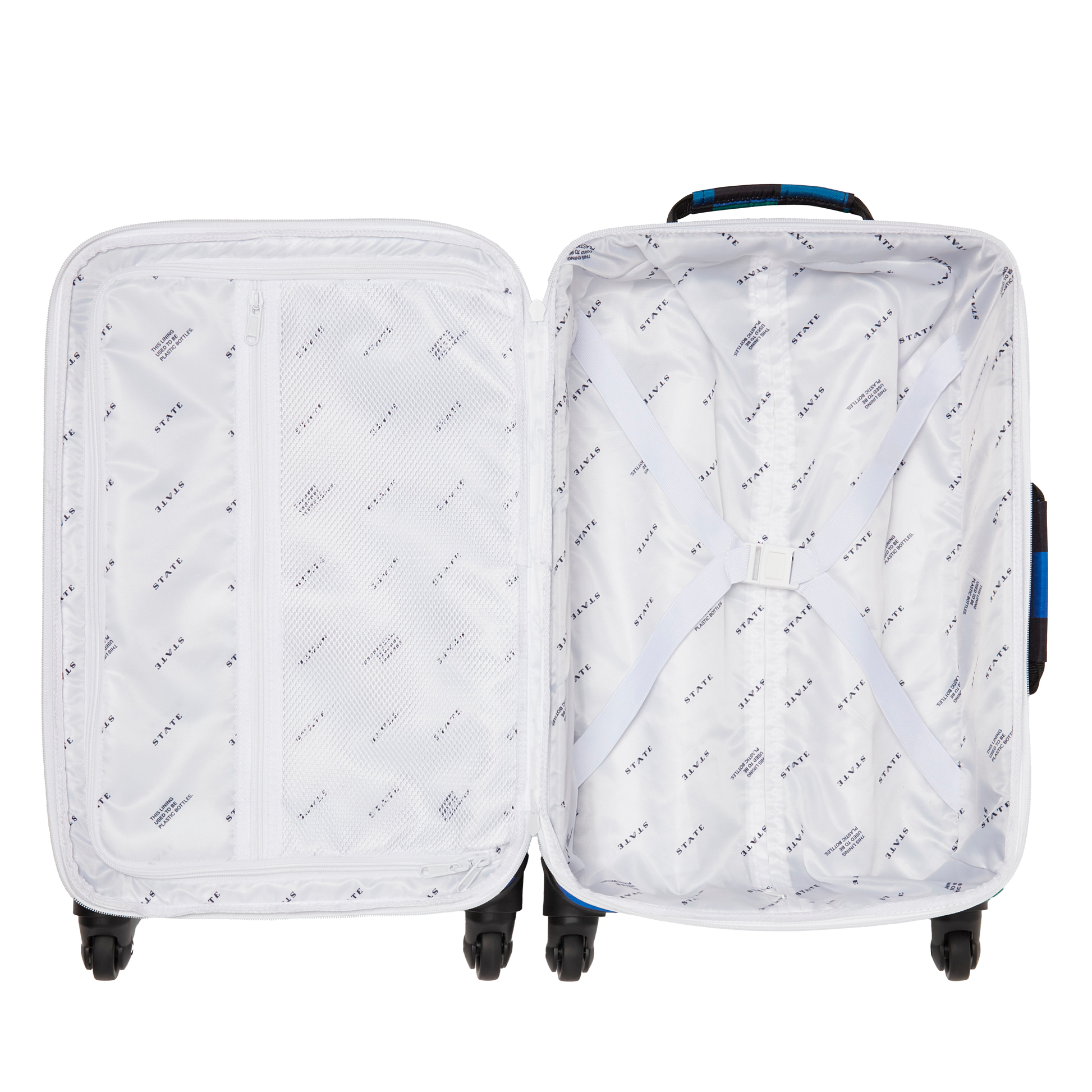 Logan Carry-On Suitcase in Blue Checkerboard, back view
