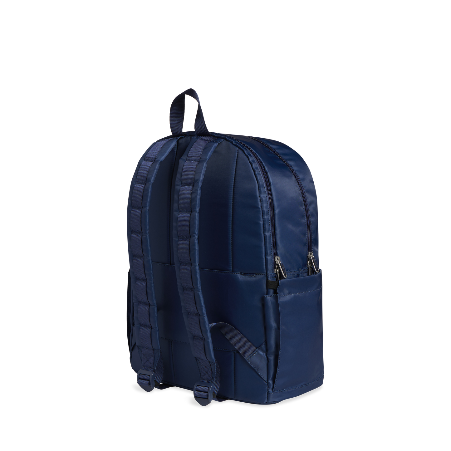 Kane Double Pocket Large Backpack in Blue Chevron, back and straps