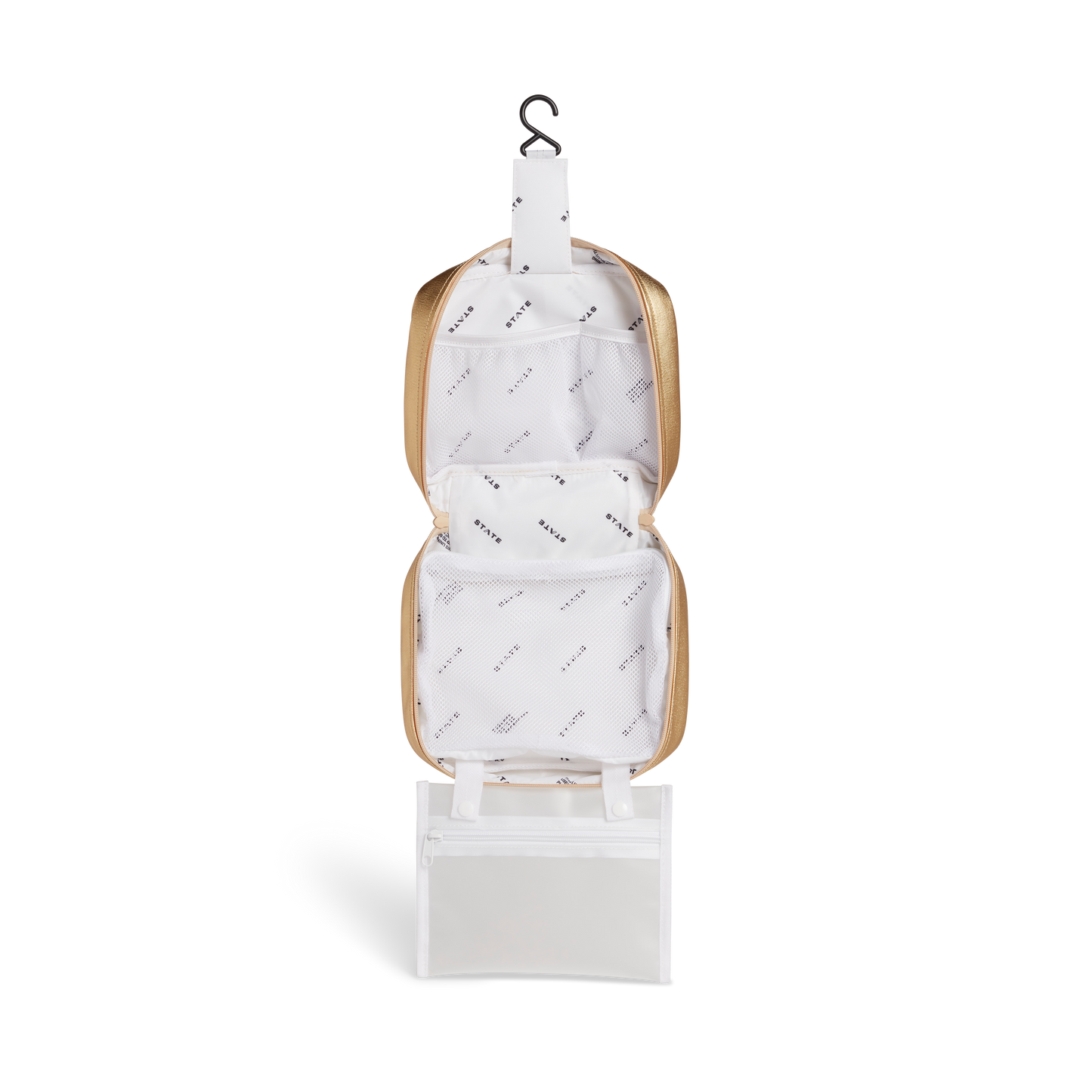 Bensen Toiletry Kit in Gold, zip detail