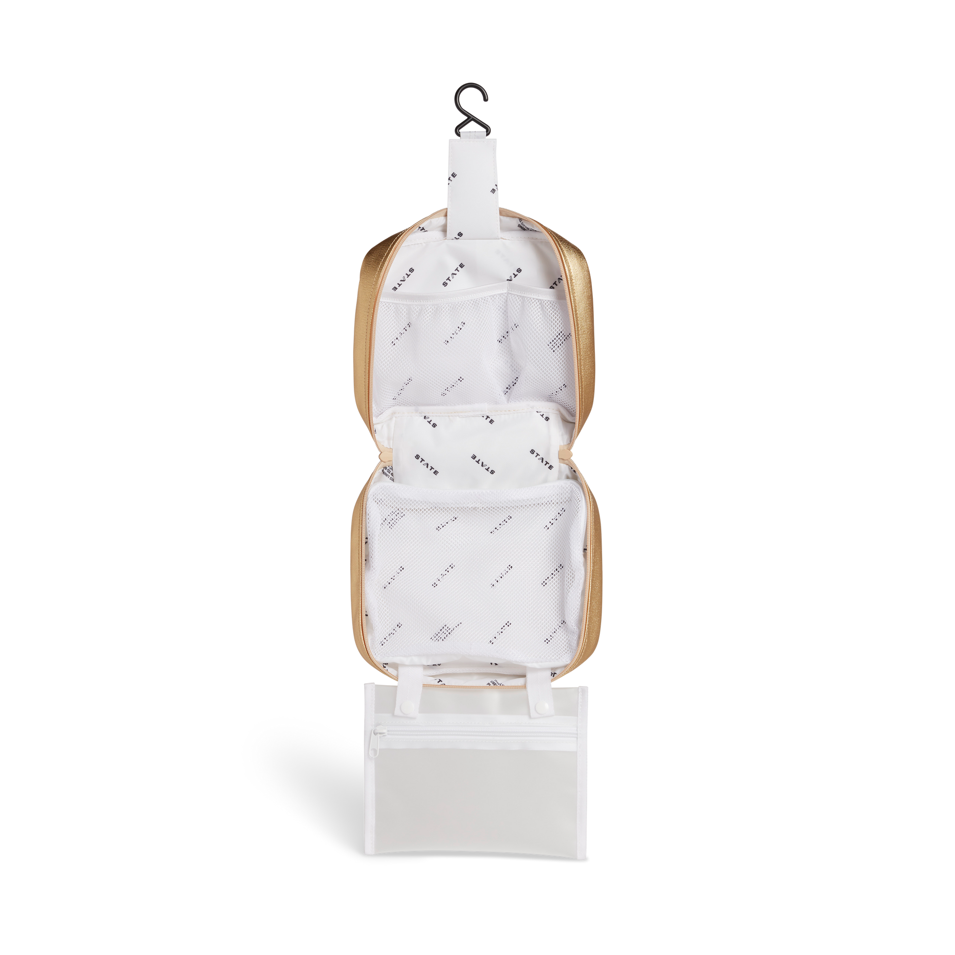 Bensen Toiletry Kit in Gold, zip detail