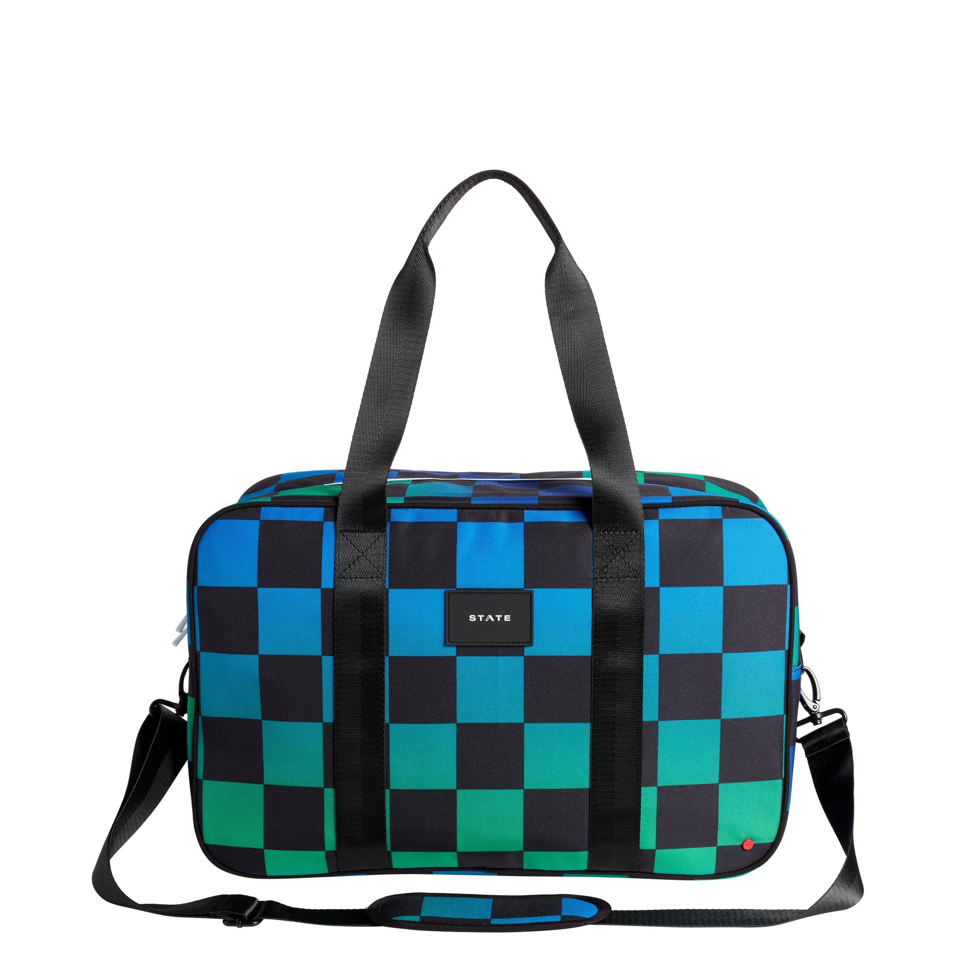 Rockaway Duffle in Blue Checkerboard, front view
