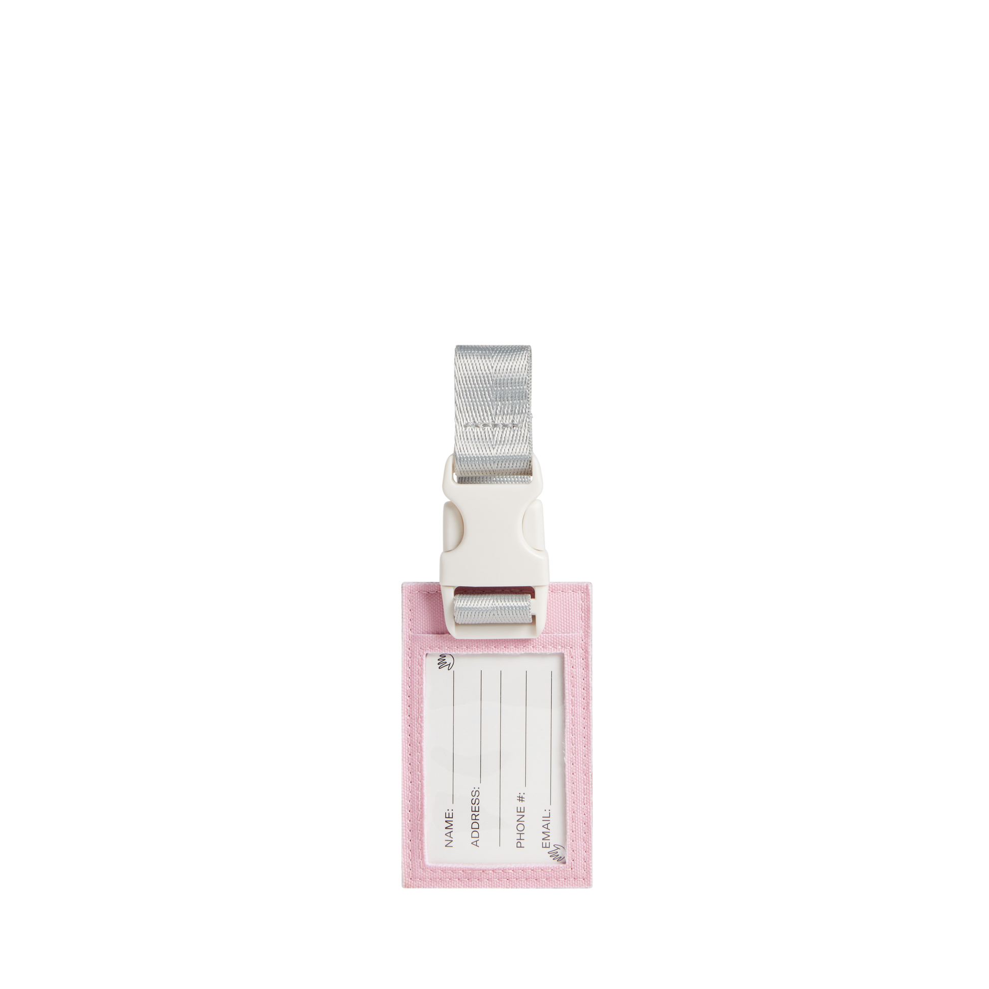 Logan Luggage Tag in Pink/Silver, front view
