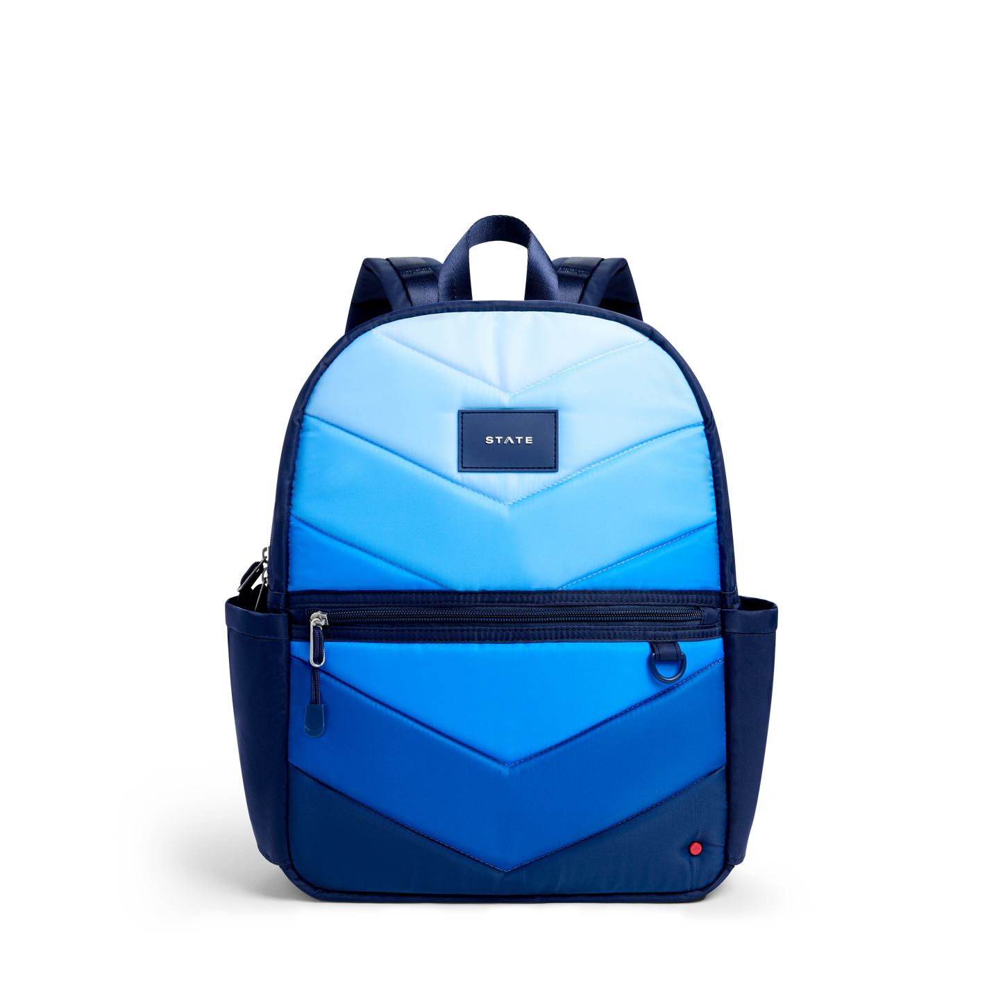 Kane Double Pocket Backpack in Blue Chevron, front view