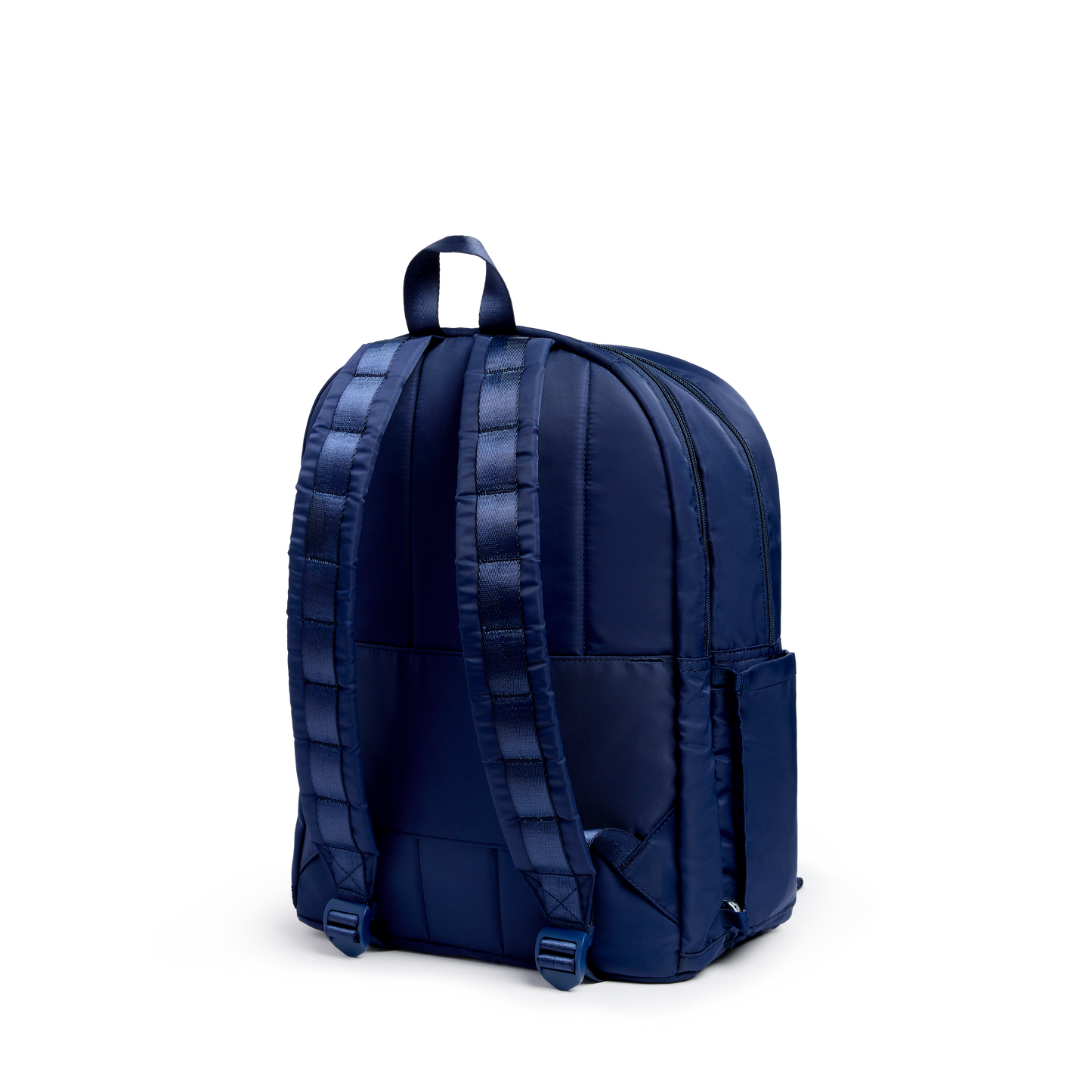 Kane Double Pocket Backpack in Blue Chevron, back and straps