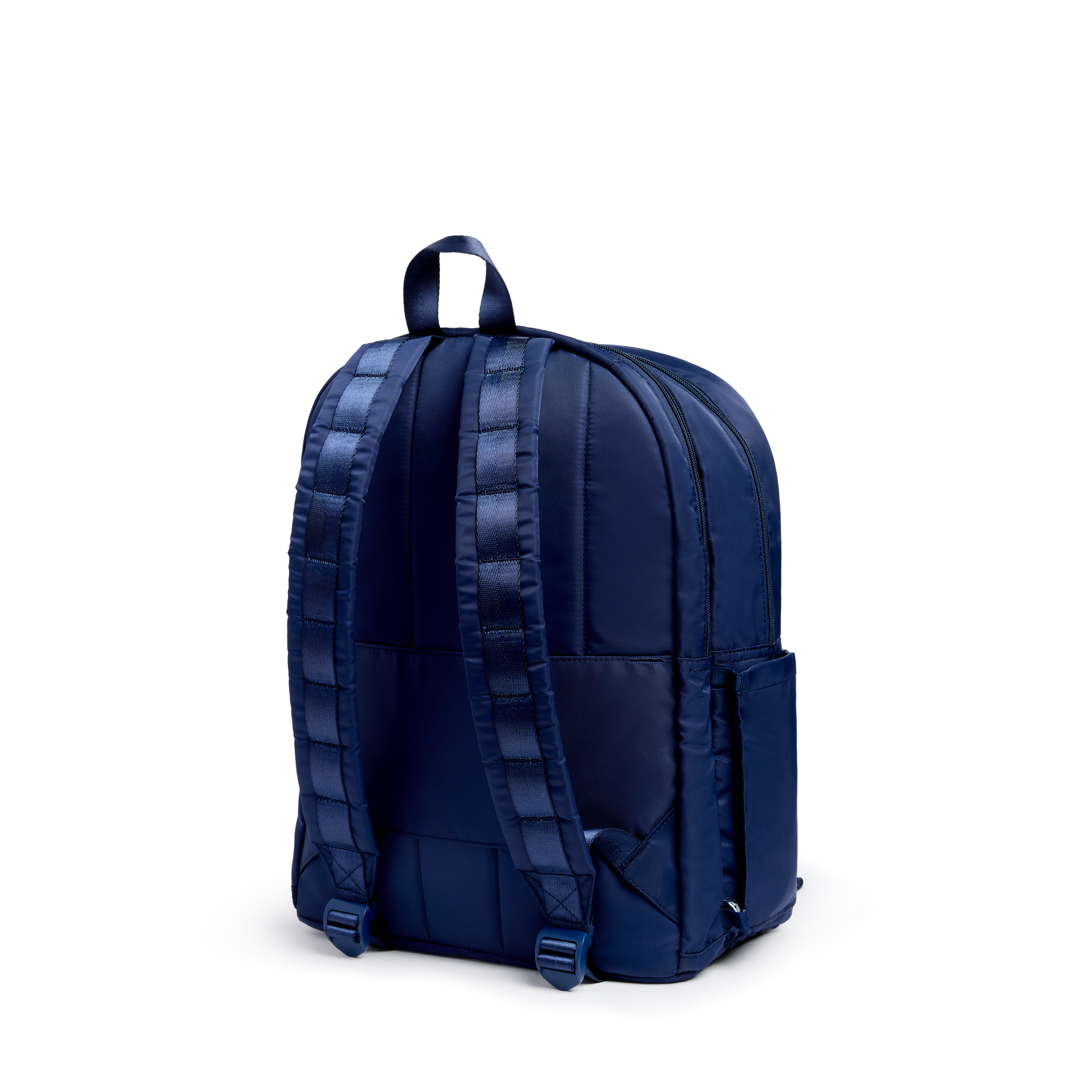 Kane Double Pocket Backpack in Blue Chevron, back and straps
